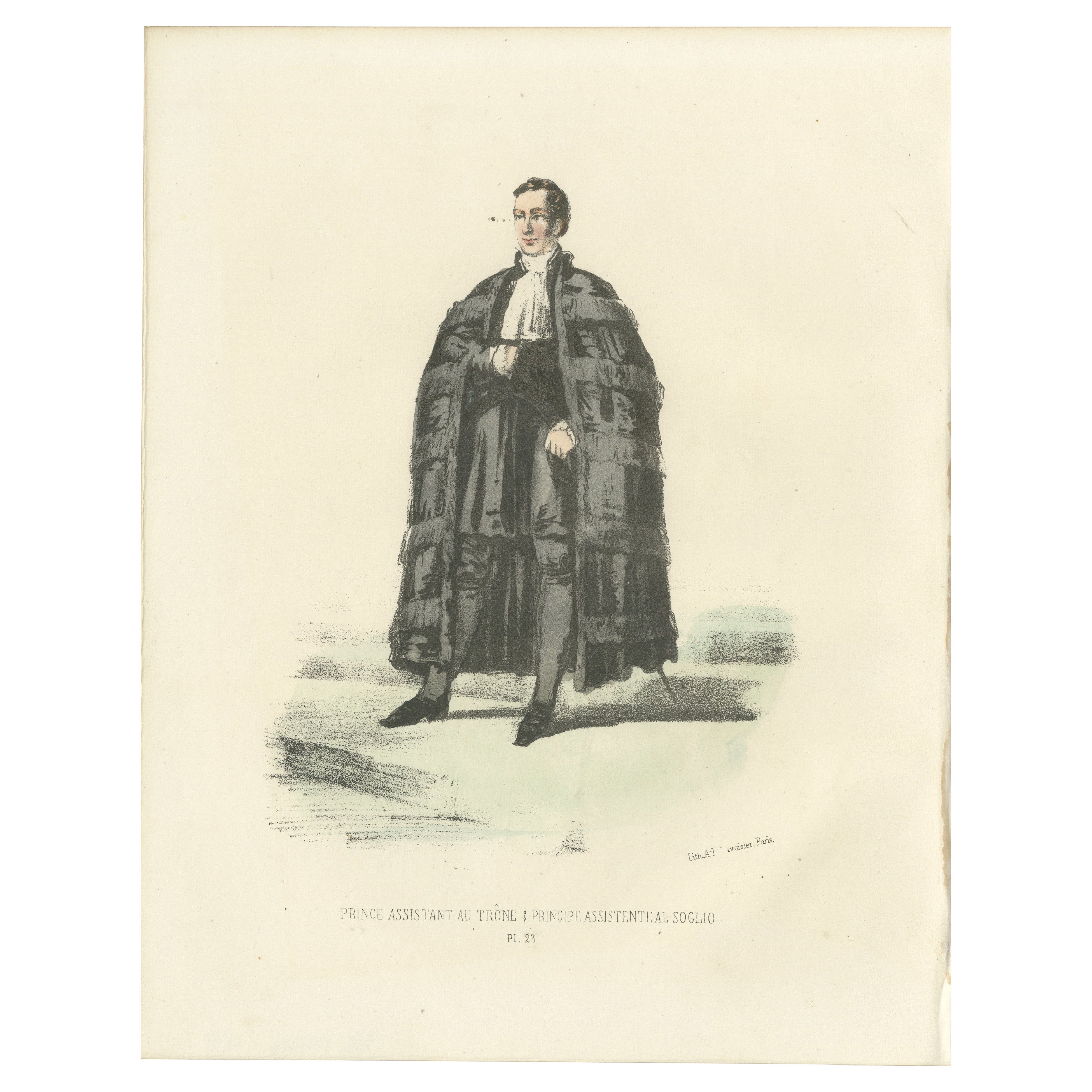 The Prince Assistant at the Throne: Handcolored Print, Plate 23, 1862 For Sale