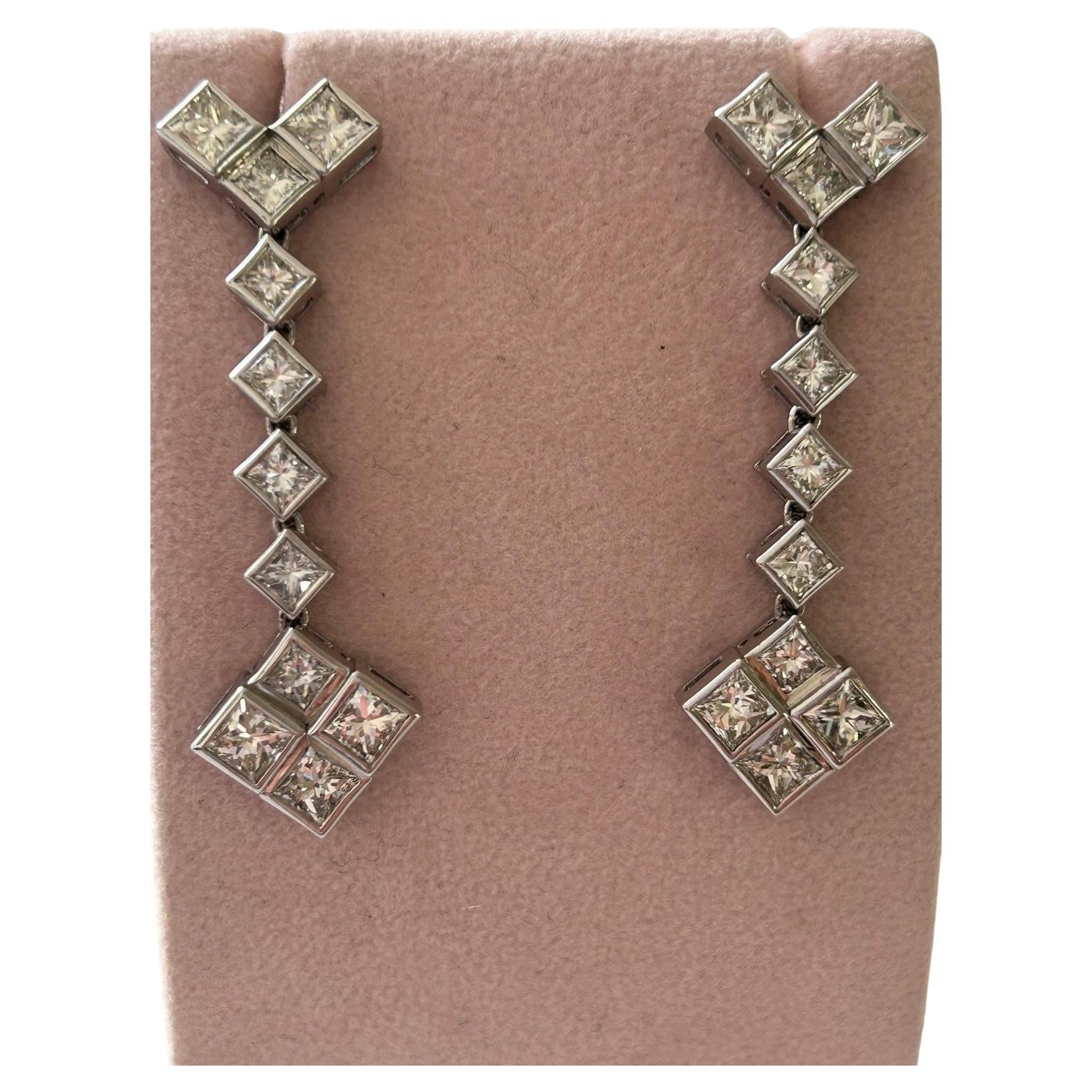 The Princess Cut Modern Drop Earings For Sale