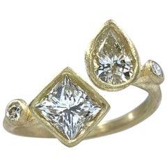 "The Princess & the Pear" Diamond Bypass Ring in 18 Karat Yellow Gold