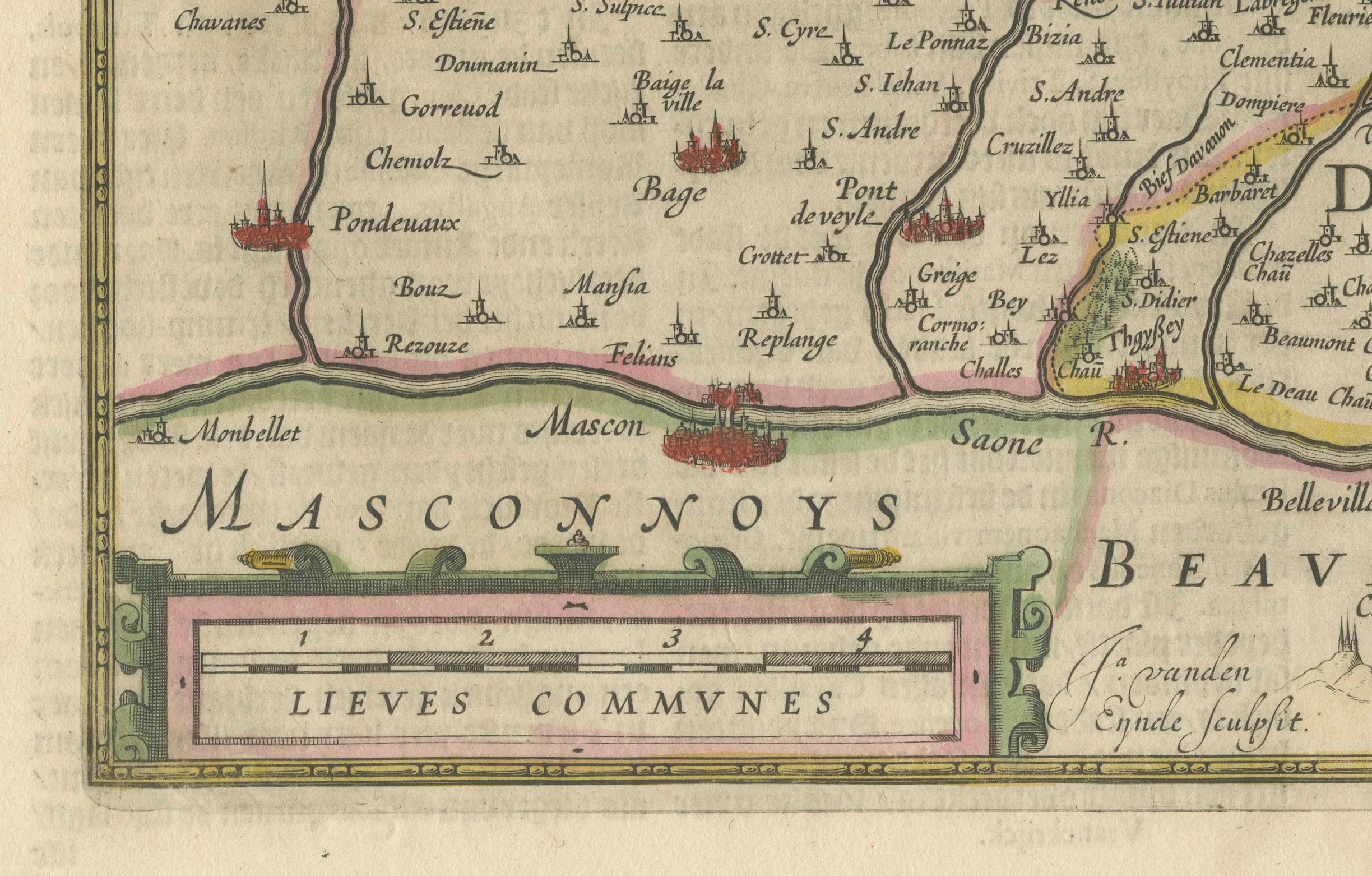 The Principality of Dombes: A 17th-Century Cartographic Jewel by Jan Jansson In Good Condition For Sale In Langweer, NL