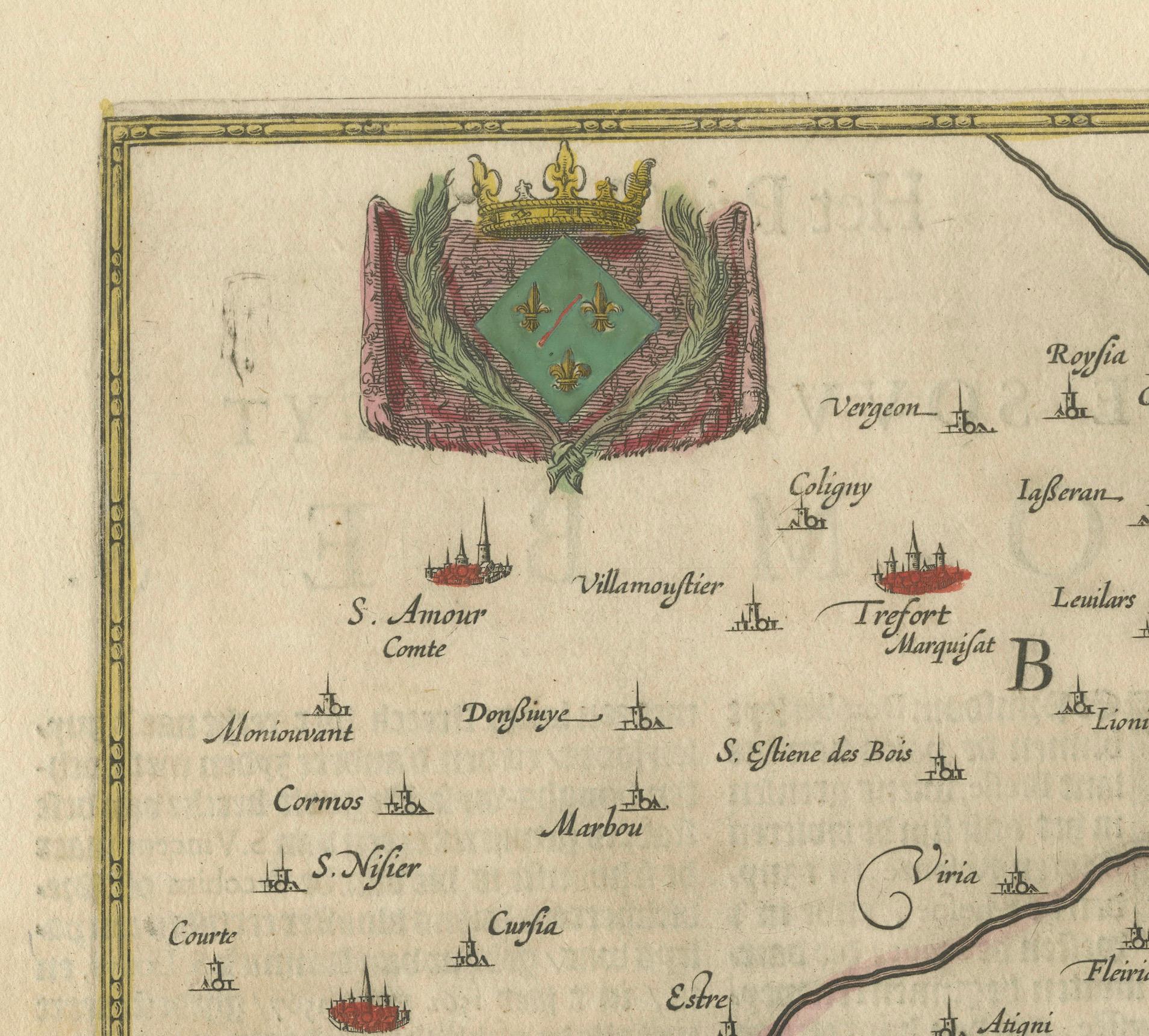 Mid-17th Century The Principality of Dombes: A 17th-Century Cartographic Jewel by Jan Jansson For Sale