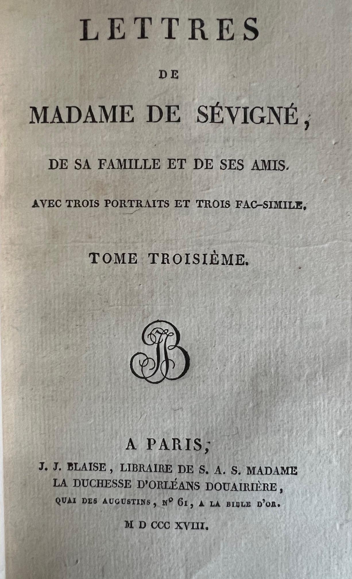 The Private Letters of Madame the Marquise de Sévigné, France, 1818-Set of 8 For Sale 1
