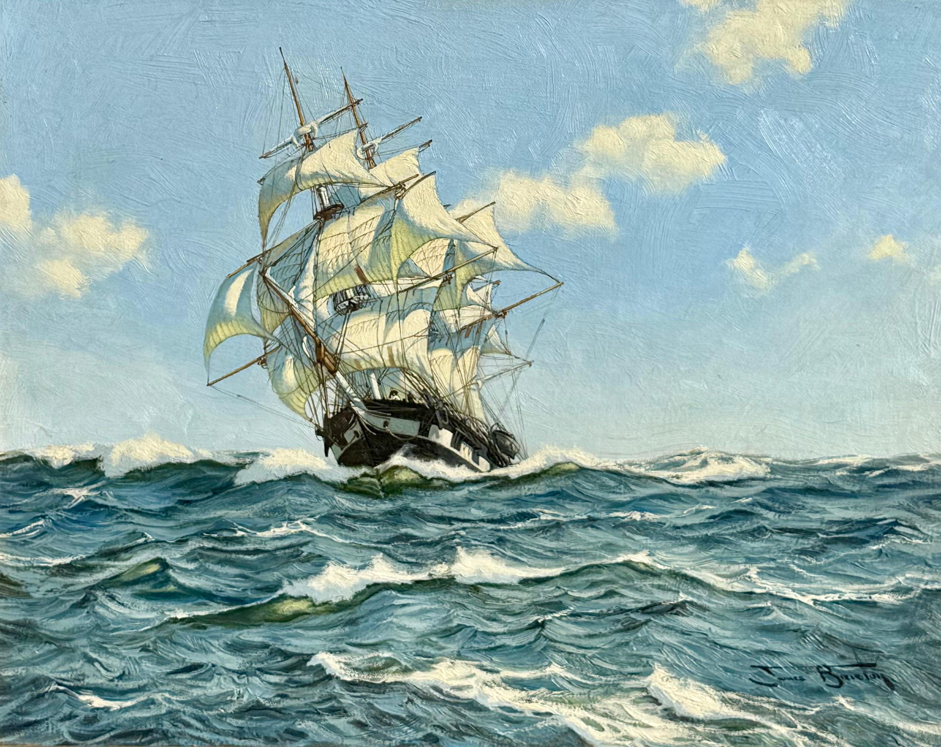 Olio su tela, firmato in basso a destra. Le dimensioni elencate includono la cornice. Con la nave corsara 