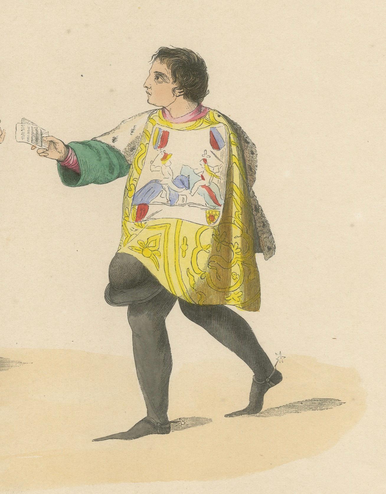 Die Proclamation: Richter des mittelalterlichen Hofes in einer Originallithographie, 1847 (Mittleres 19. Jahrhundert) im Angebot