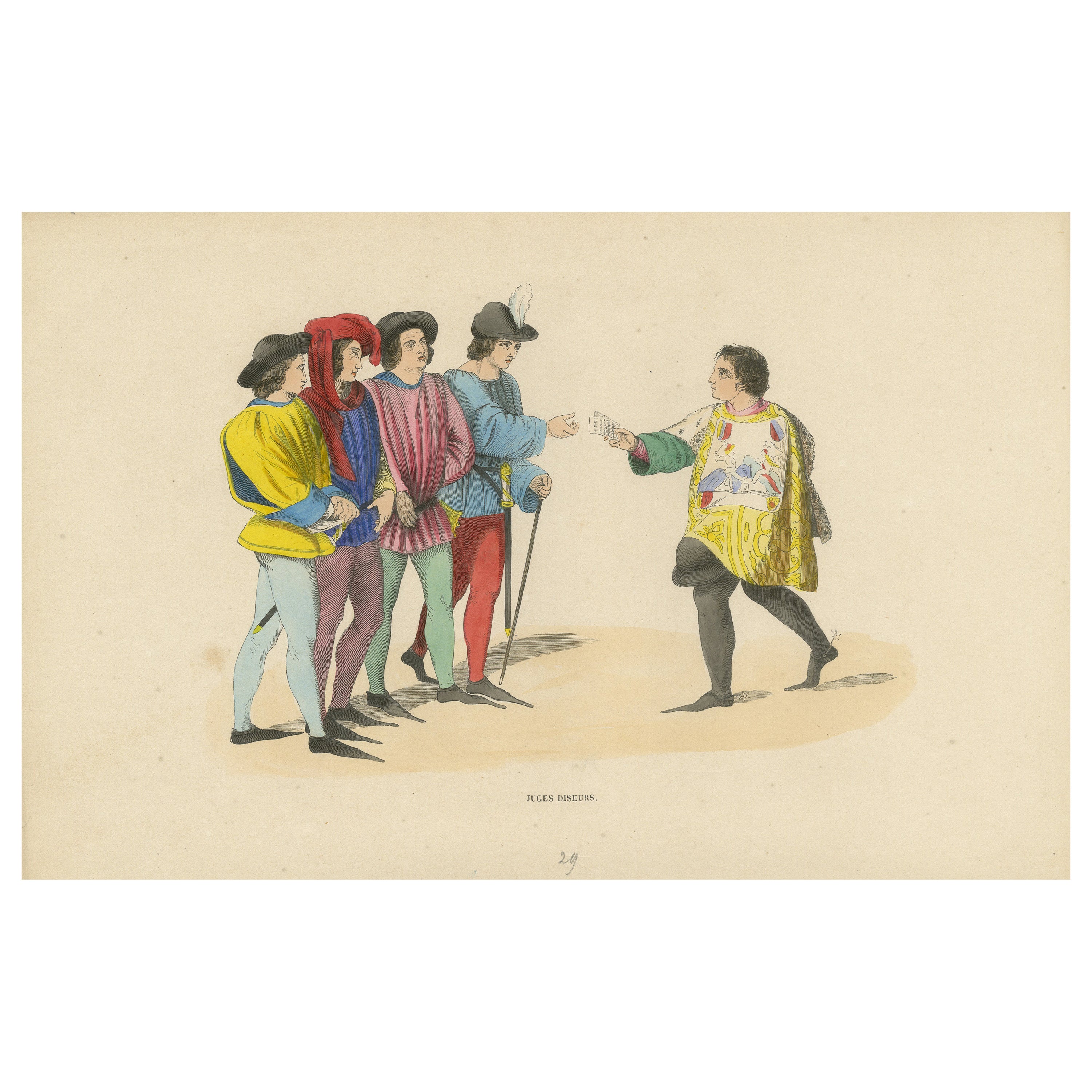 The Proclamation: Judges of the Medieval Court in an Original Lithograph, 1847 For Sale