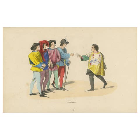 The Proclamation: Judges of the Medieval Court in an Original Lithograph, 1847