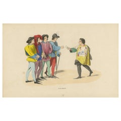Antique The Proclamation: Judges of the Medieval Court in an Original Lithograph, 1847
