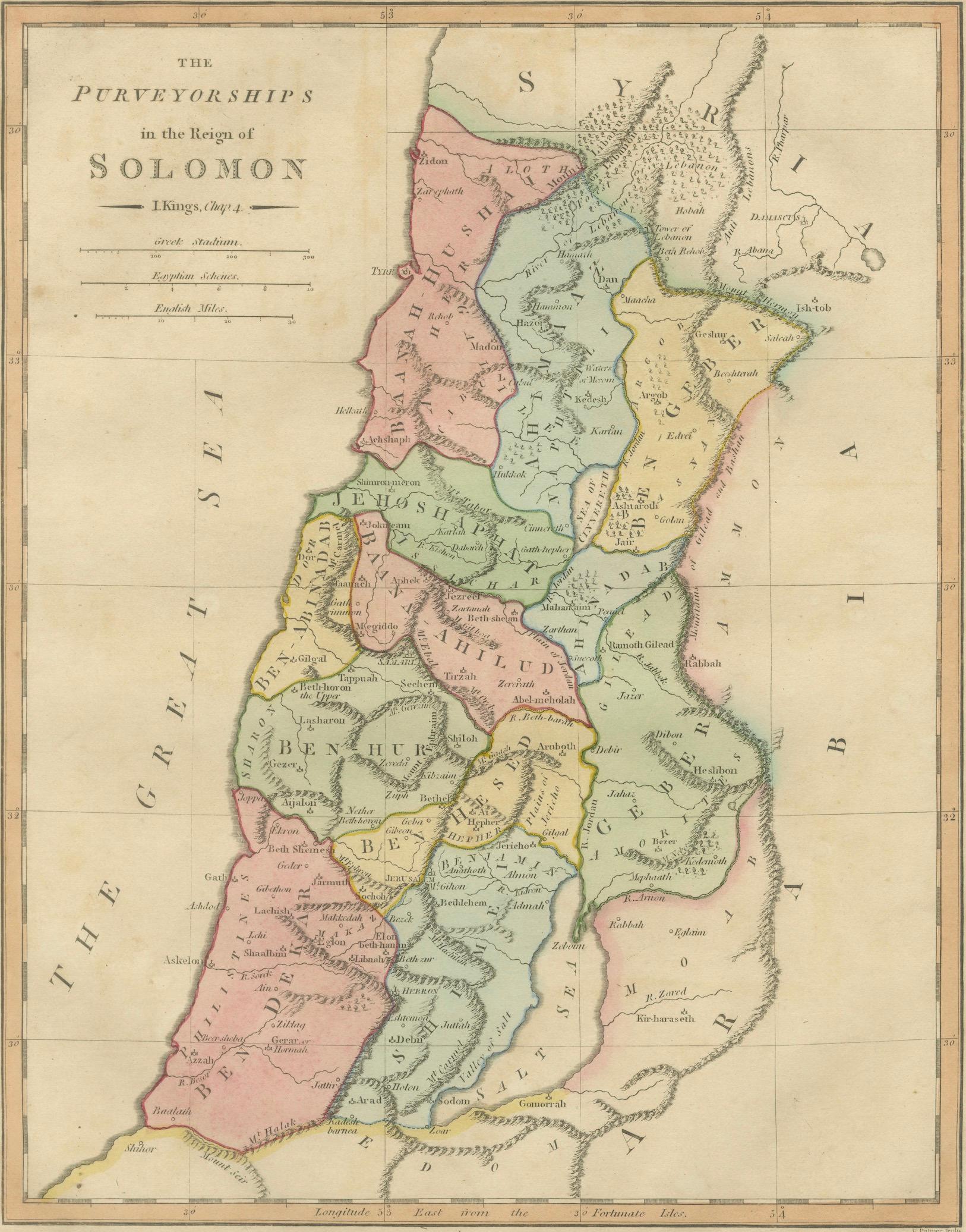 The Purveyorships in the Reign of Solomon — Biblical Map of Ancient Israel, 1798