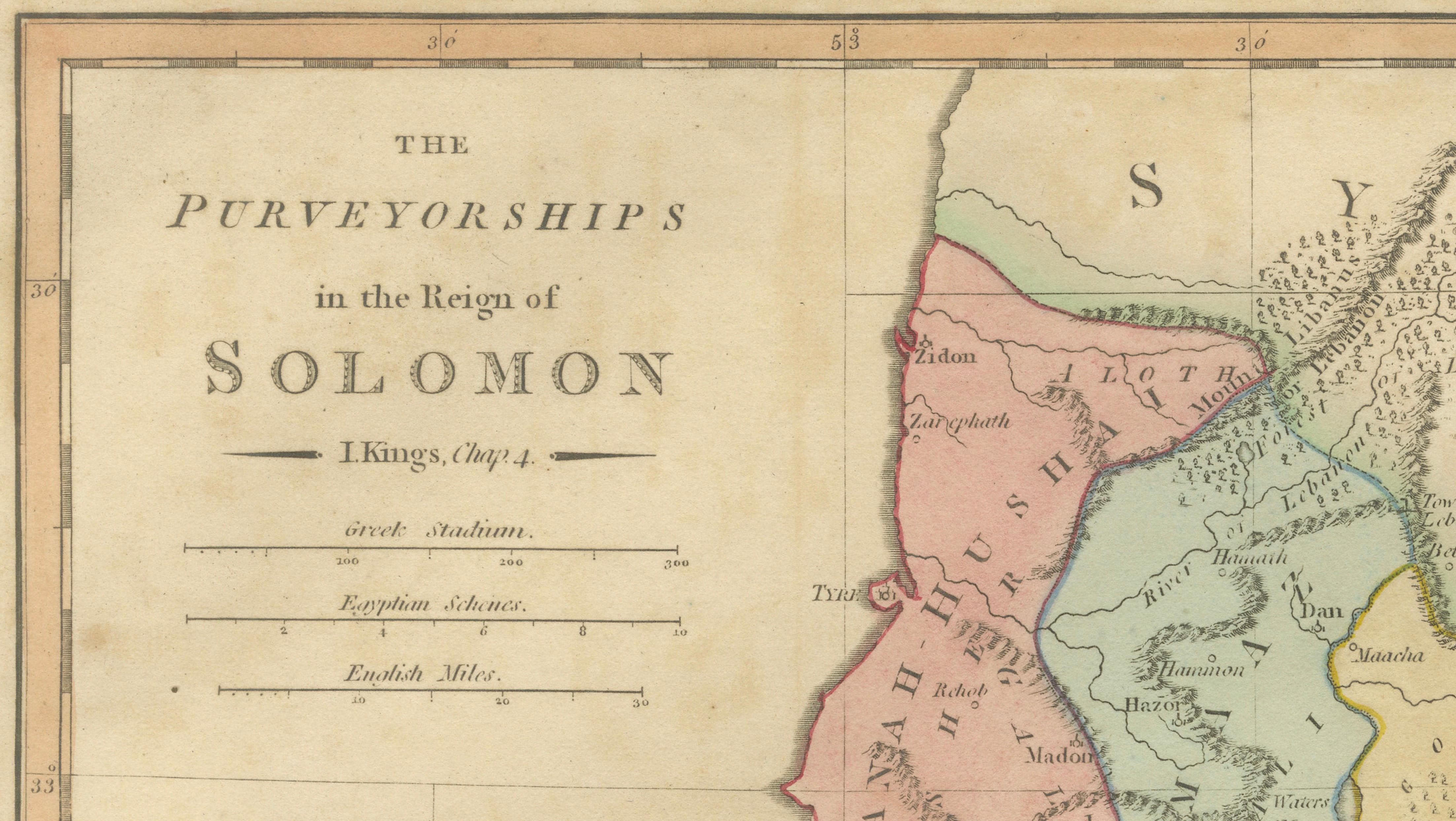 The Purveyorships in the Reign of Solomon — Biblical Map of Ancient Israel, 1798