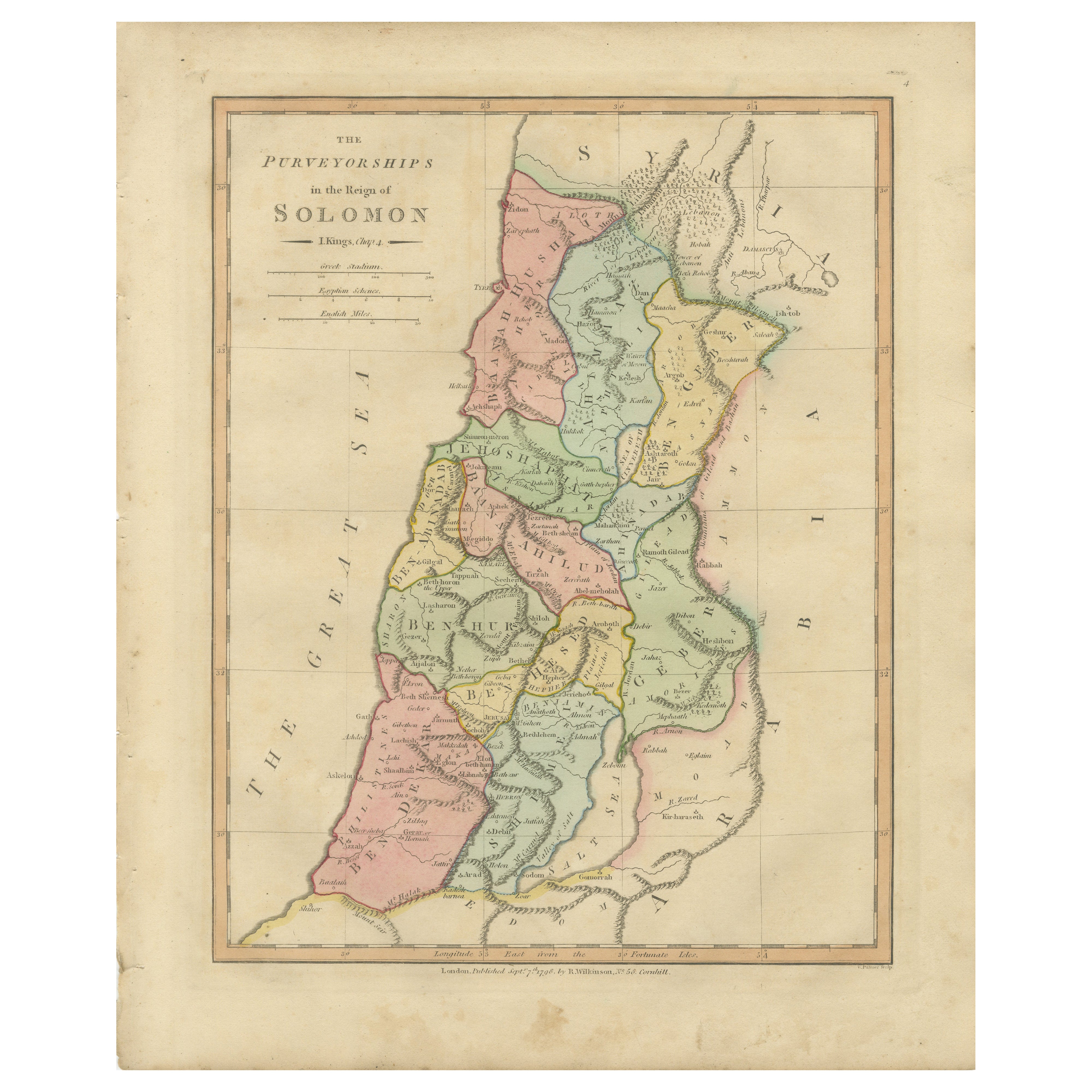 The Purveyorships in the Reign of Solomon — Biblical Map of Ancient Israel, 1798