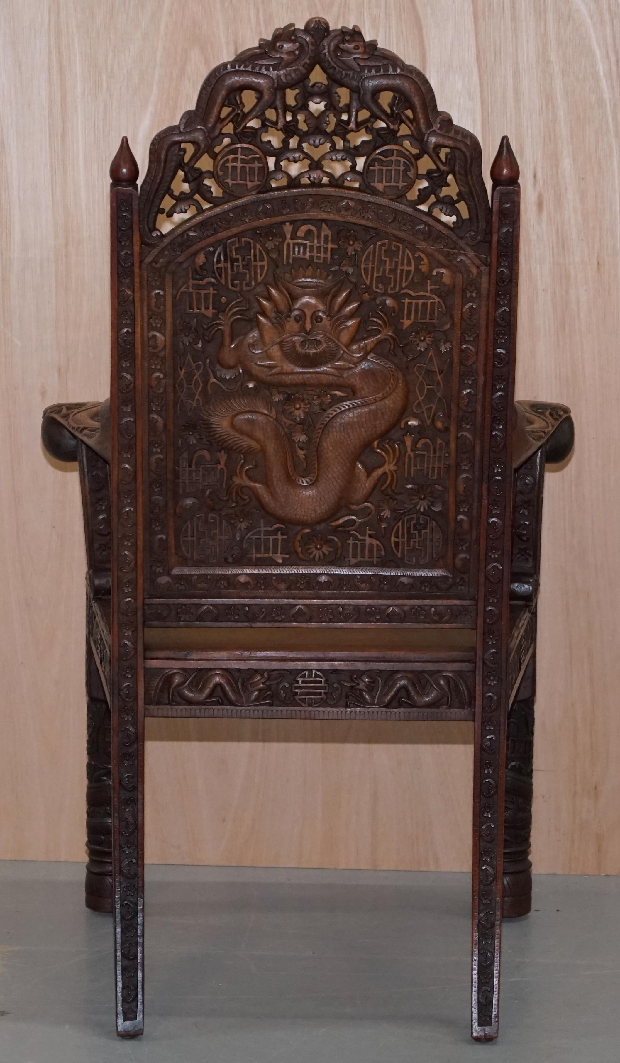 The Queens Own Royal 5th Battalion India Carved Chinese Export Dragon Armchair 11