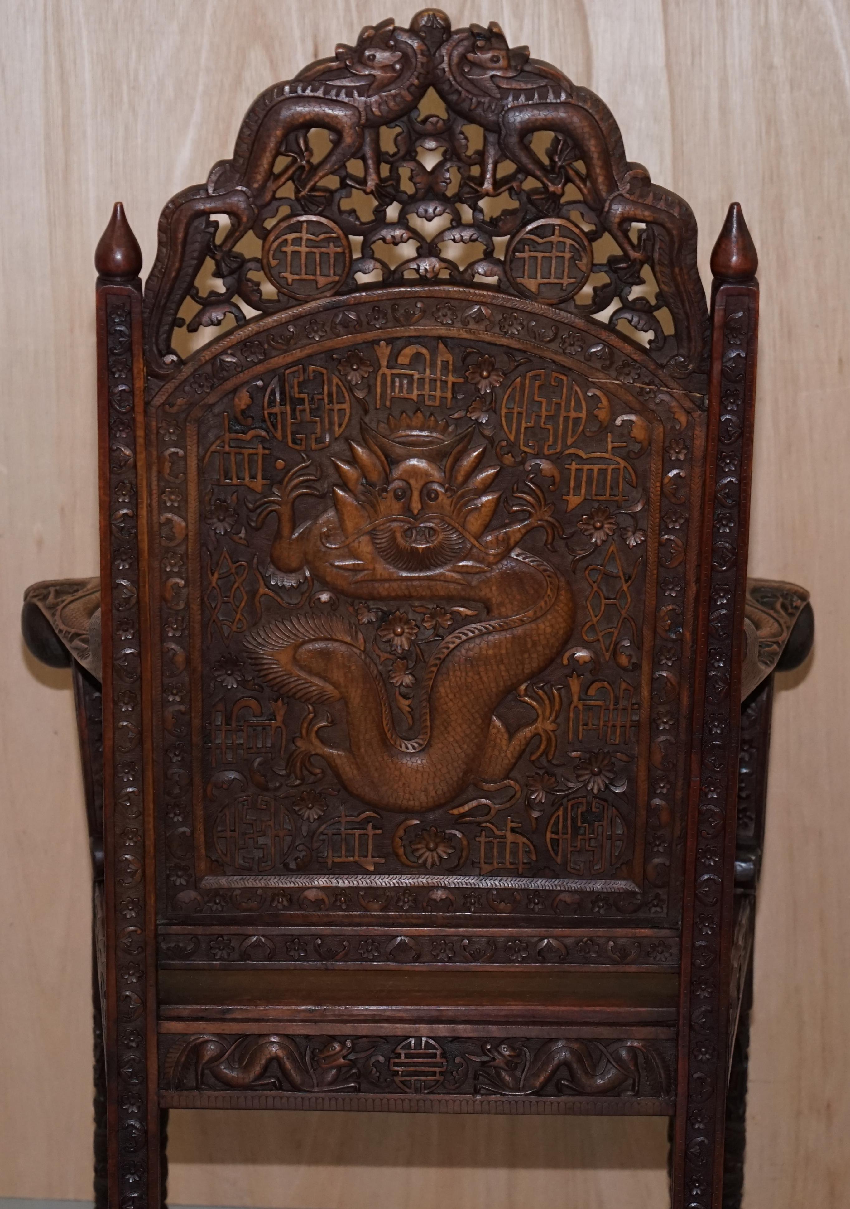 The Queens Own Royal 5th Battalion India Carved Chinese Export Dragon Armchair 12