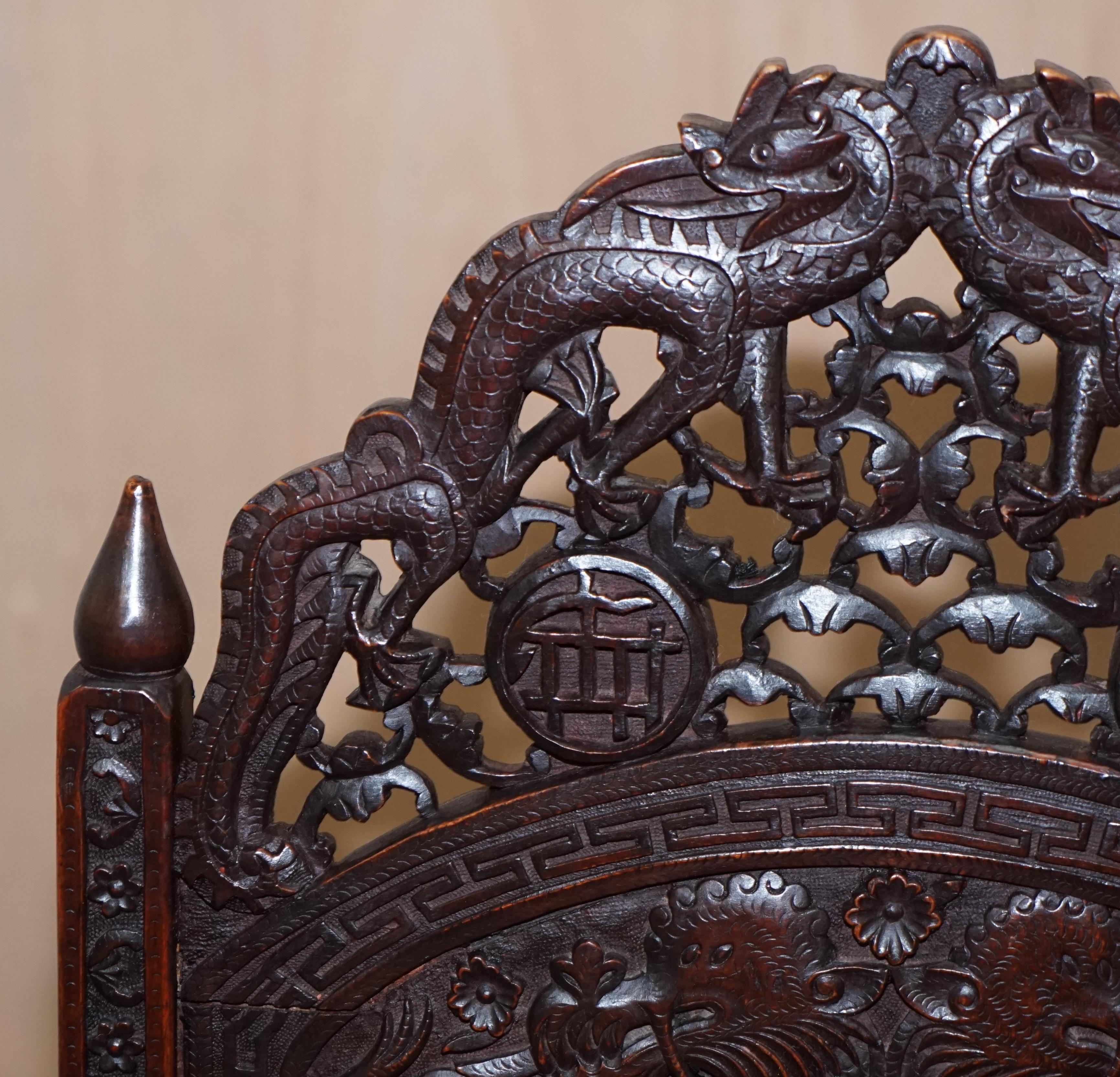 Walnut The Queens Own Royal 5th Battalion India Carved Chinese Export Dragon Armchair