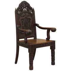 Antique The Queens Own Royal 5th Battalion India Carved Chinese Export Dragon Armchair