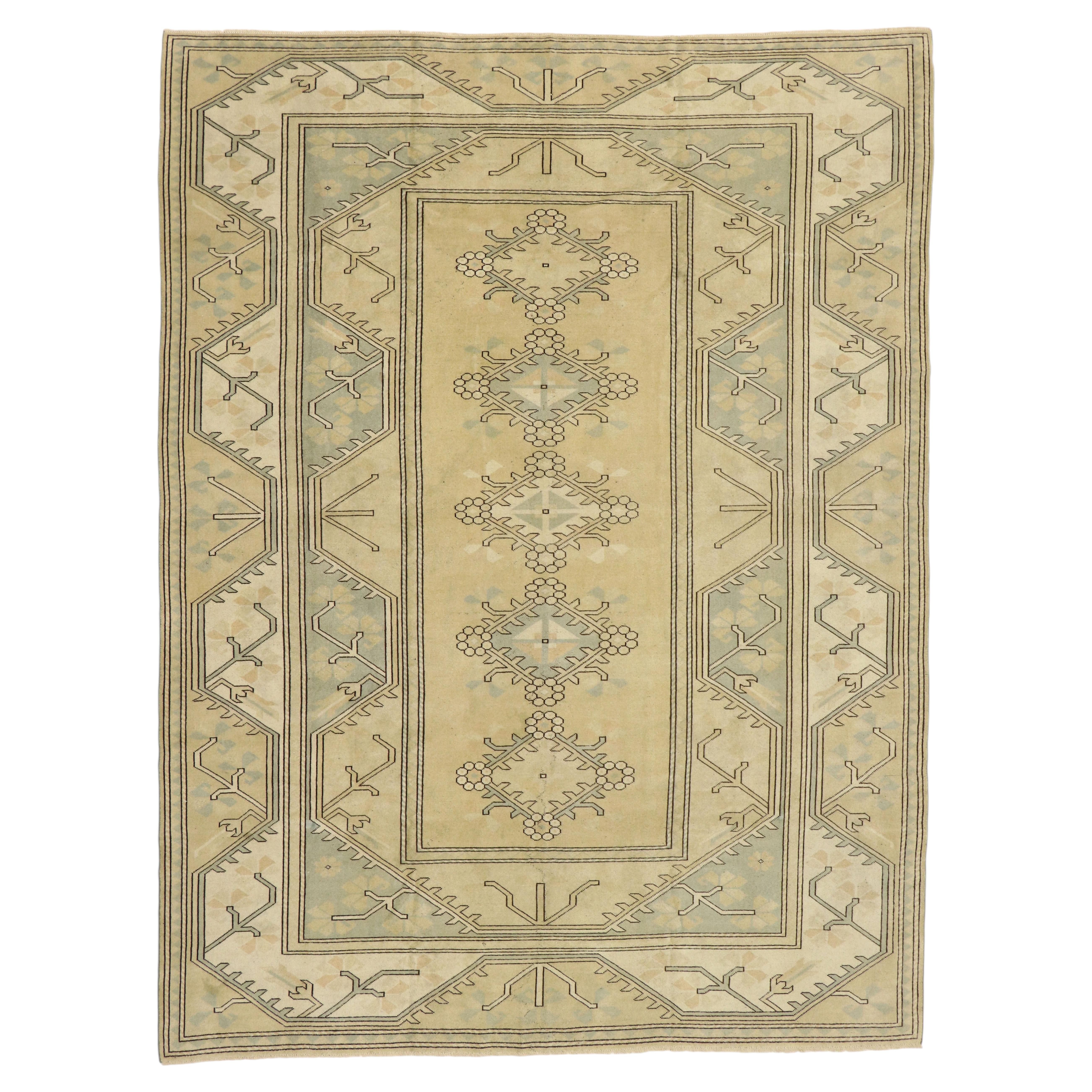 The Quiet Dominion: A Vintage Turkish Oushak Masterpiece of Tribal Elegance