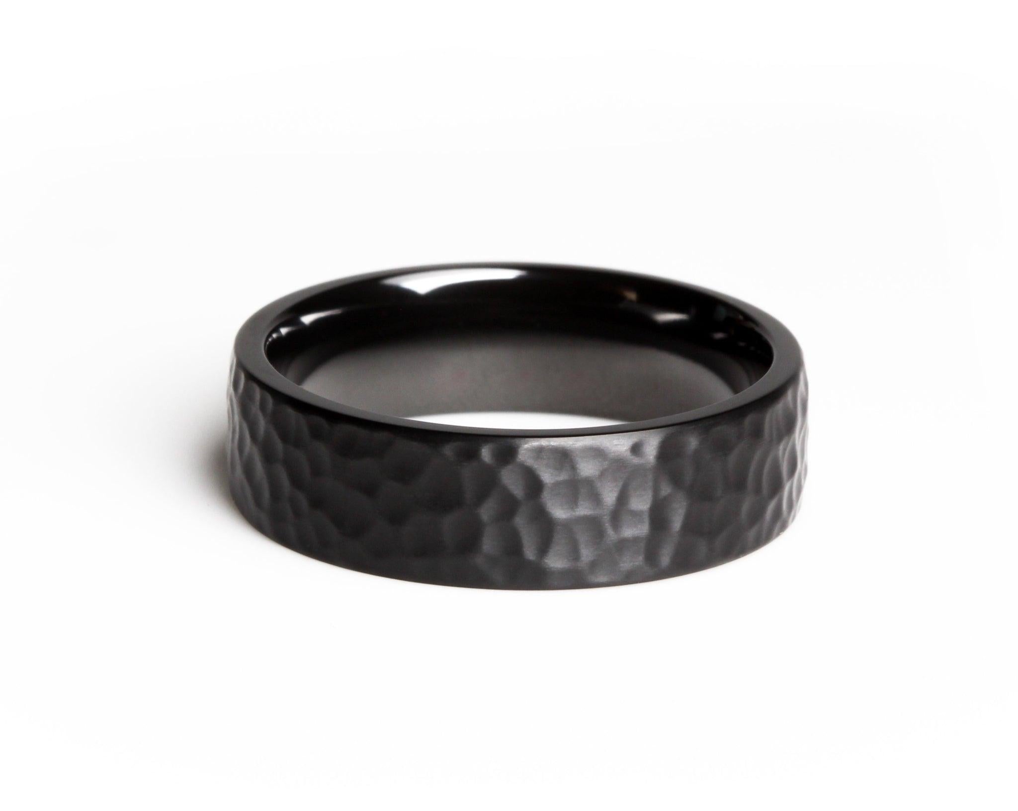 For Sale:  The Quintin : Flat Hammered Black Zirconium Comfort Fit Wedding Band 2