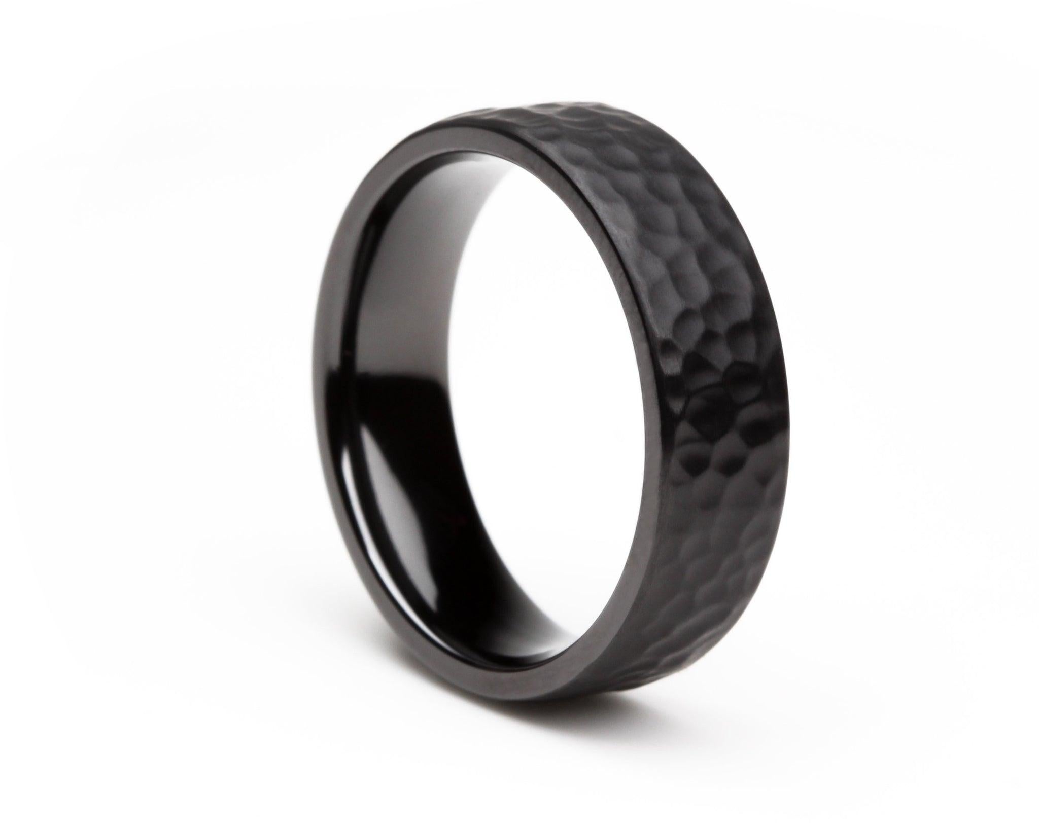 For Sale:  The Quintin : Flat Hammered Black Zirconium Comfort Fit Wedding Band 3