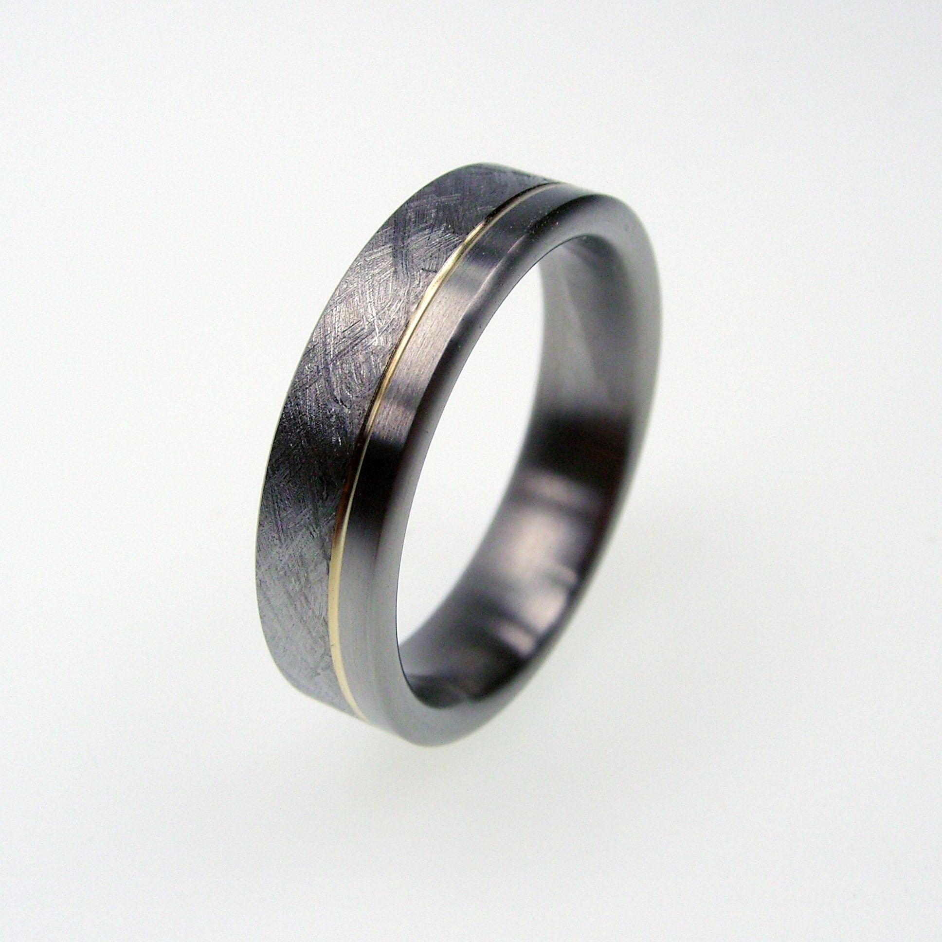 For Sale:  The Rae: Dual Finish Tantalum with 14k Gold Inlay 6mm Comfort Fit Wedding Band 3