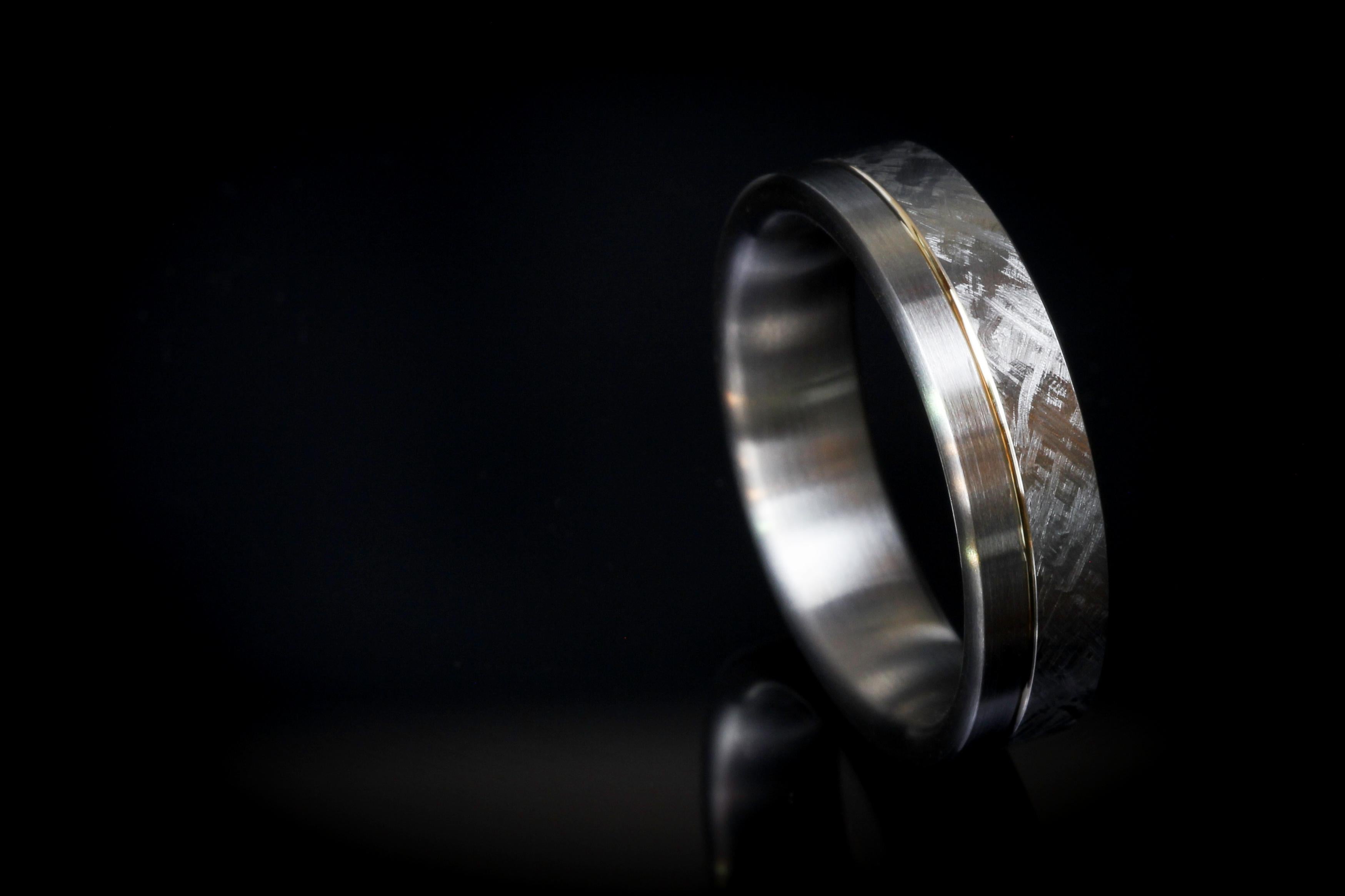 For Sale:  The Rae: Dual Finish Tantalum with 14k Gold Inlay 6mm Comfort Fit Wedding Band 4