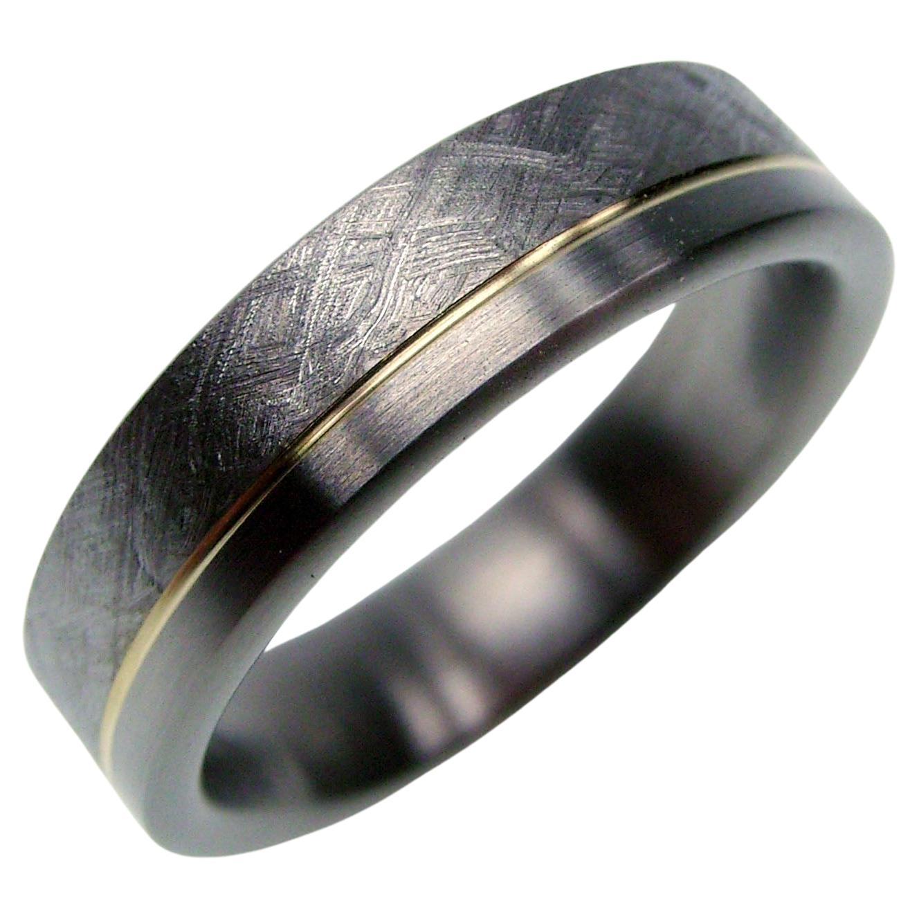 For Sale:  The Rae: Dual Finish Tantalum with 14k Gold Inlay 6mm Comfort Fit Wedding Band