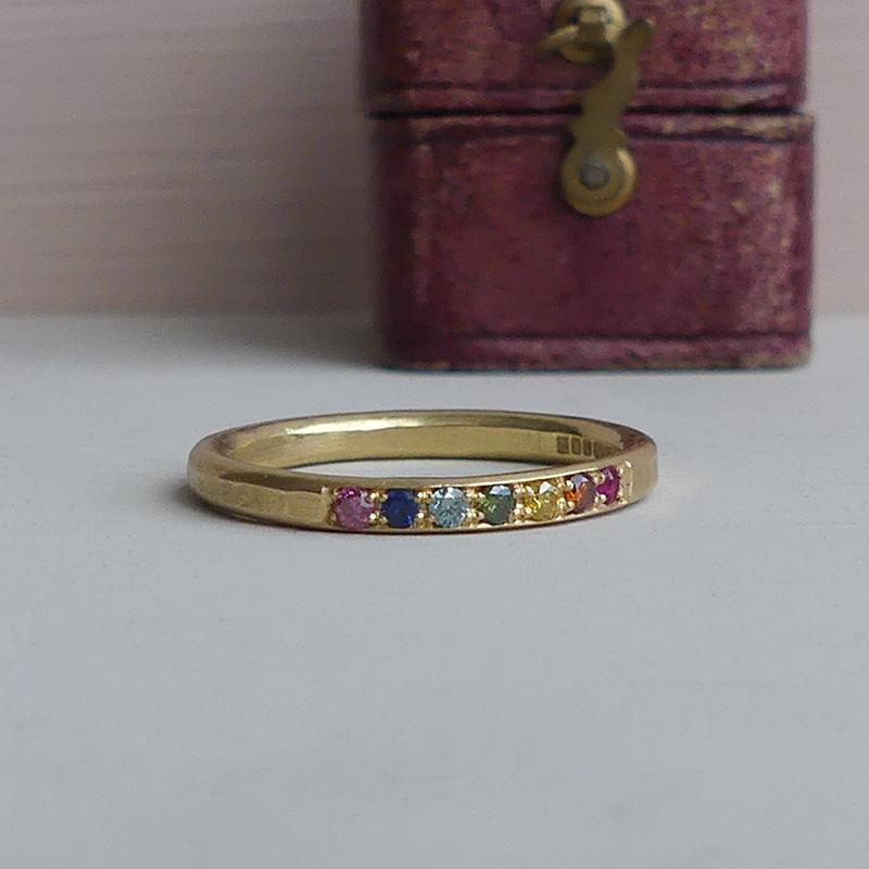 For Sale:  The Rainbow-Luli Ethical Wedding Ring 18ct Fairmind Gold 5