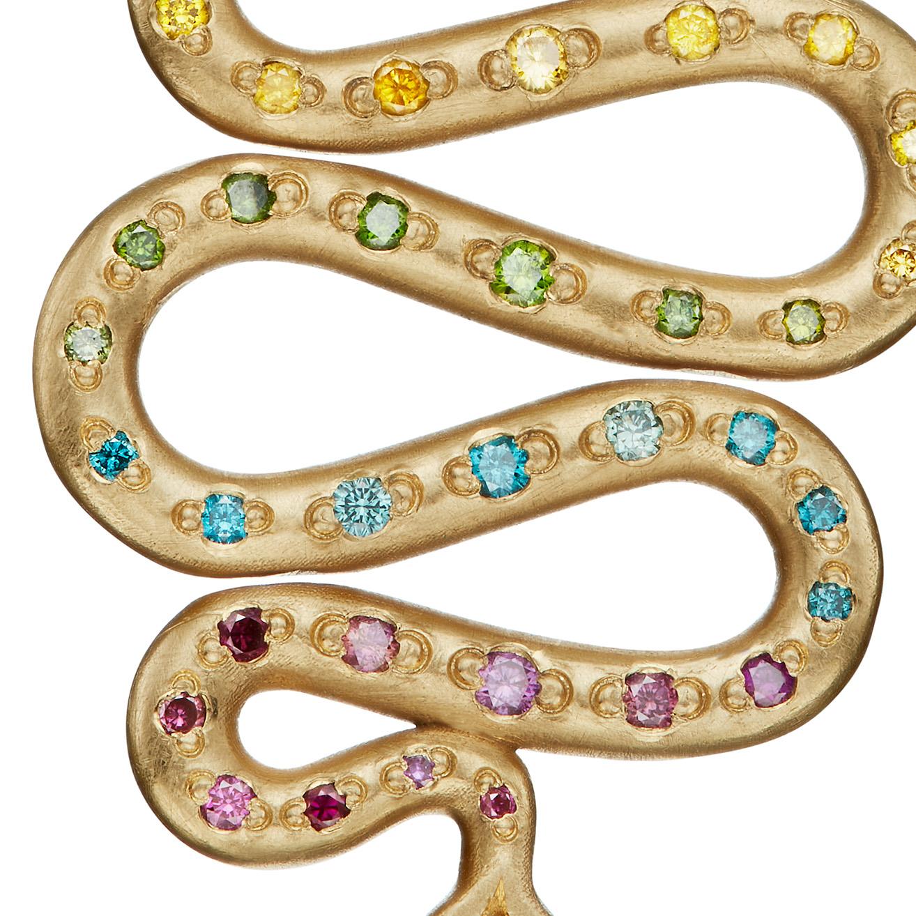 Brilliant Cut The Rainbow Serpent Amulet Pendant 18K Fairtrade Yellow Gold & Diamonds (Mini) For Sale
