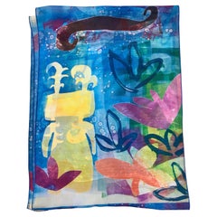 The Rains Came, Chiffon scarf by Melanie Yazzie Navajo sheer blue yellow purple