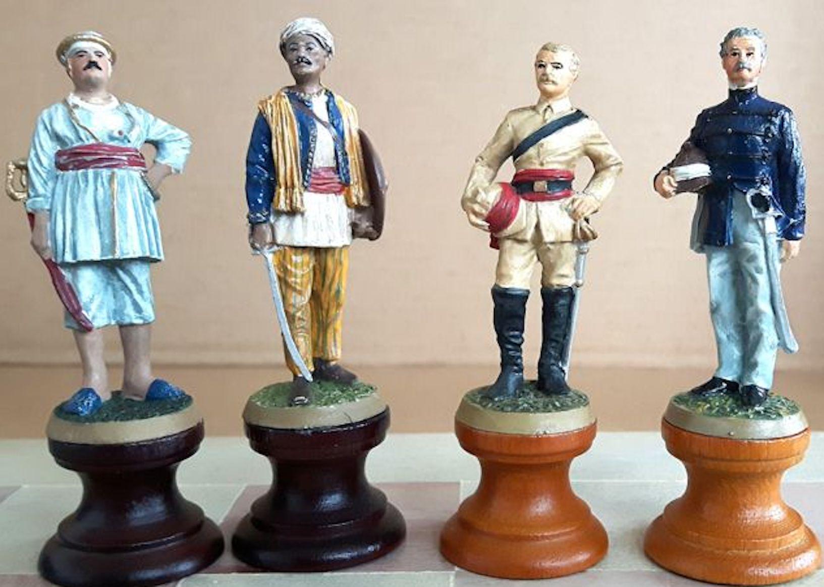 The Raj Hand Painted India-British War 1857 Game Chess with Table For Sale 7