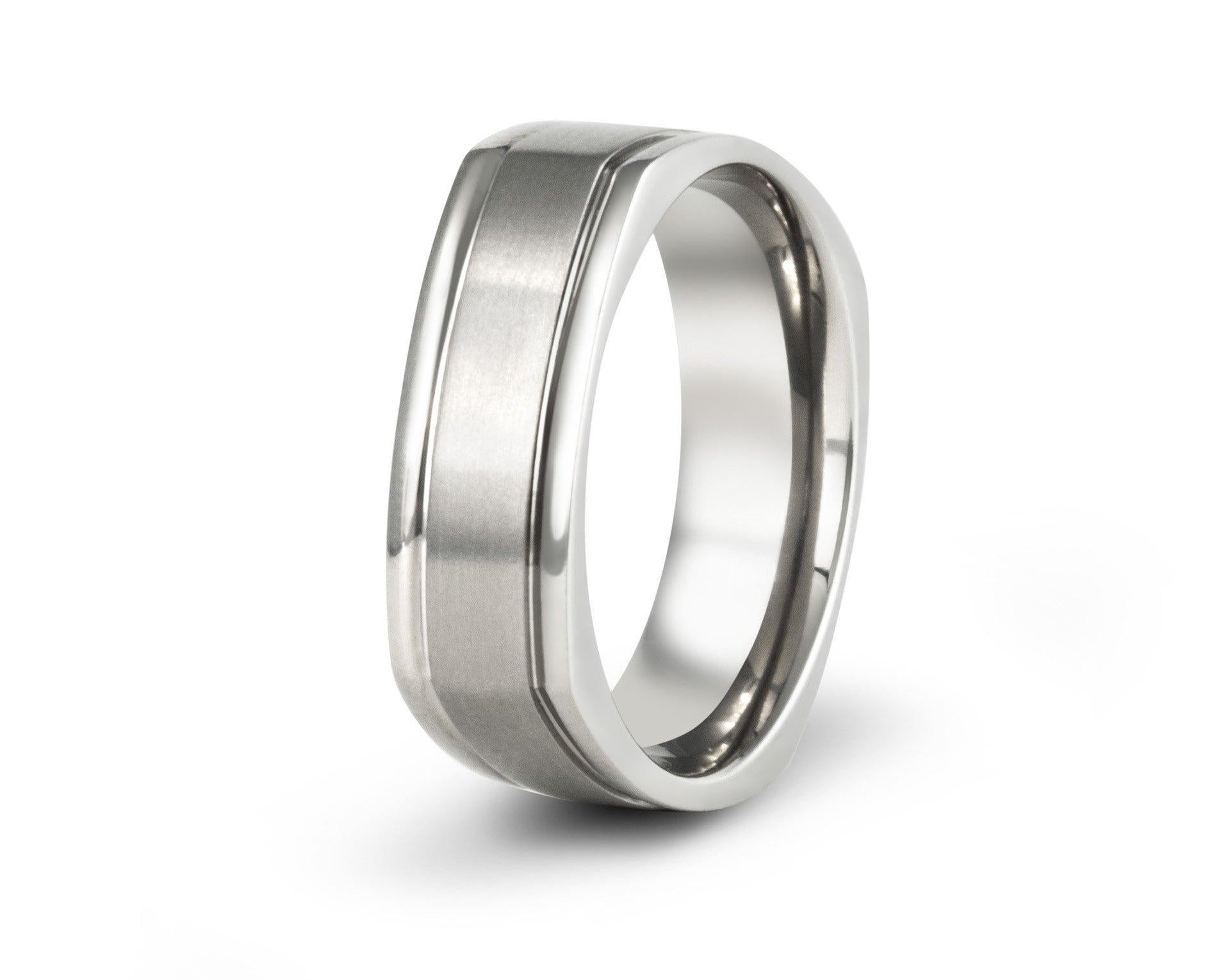 For Sale:  The Ralston : Bowed Sides Edge Groove Titanium 7mm Comfort Fit Wedding Band 2