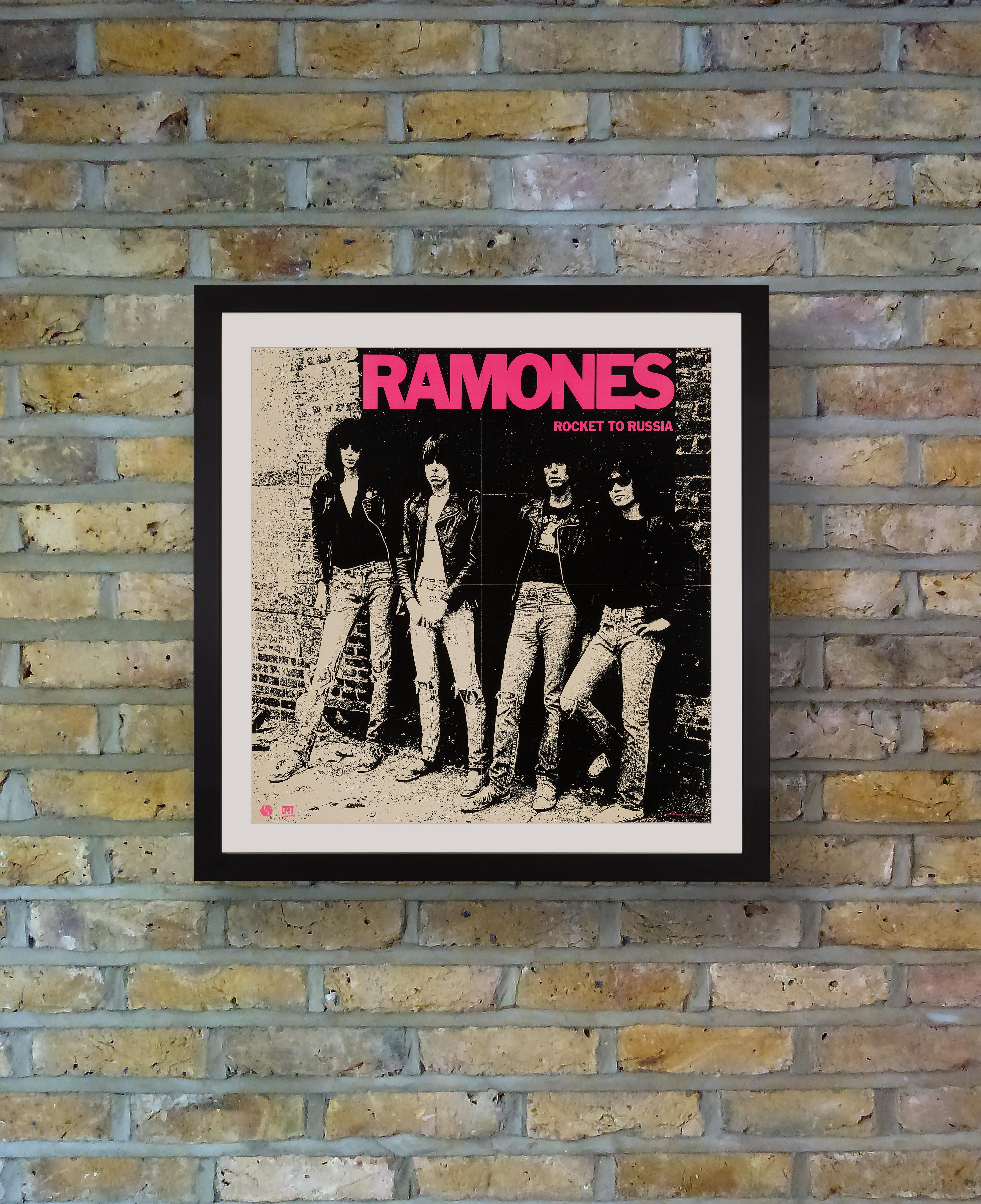 A scarce promotional poster issued by Sire Records in 1977 to support the release of the Ramones third studio album 'Rocket To Russia.' Released on 4th November 1977, 'Rocket To Russia' was the Ramones last to be recorded with all four original