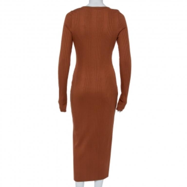 Women's The Range Brown Rib Knit Button Front Midi Dress M For Sale