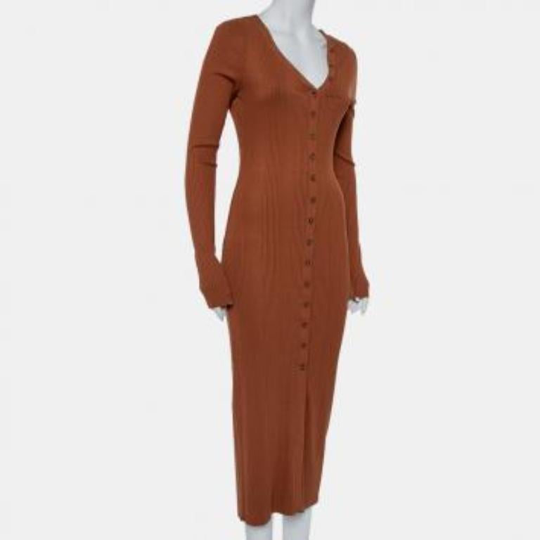 The Range Brown Rib Knit Button Front Midi Dress M For Sale 4