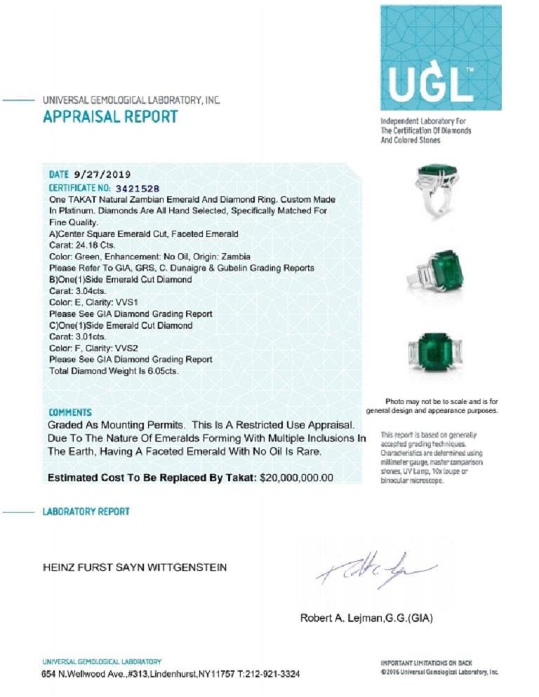 Square Cut The Rare and Unique No Oil Zambian Emerald Ring For Sale