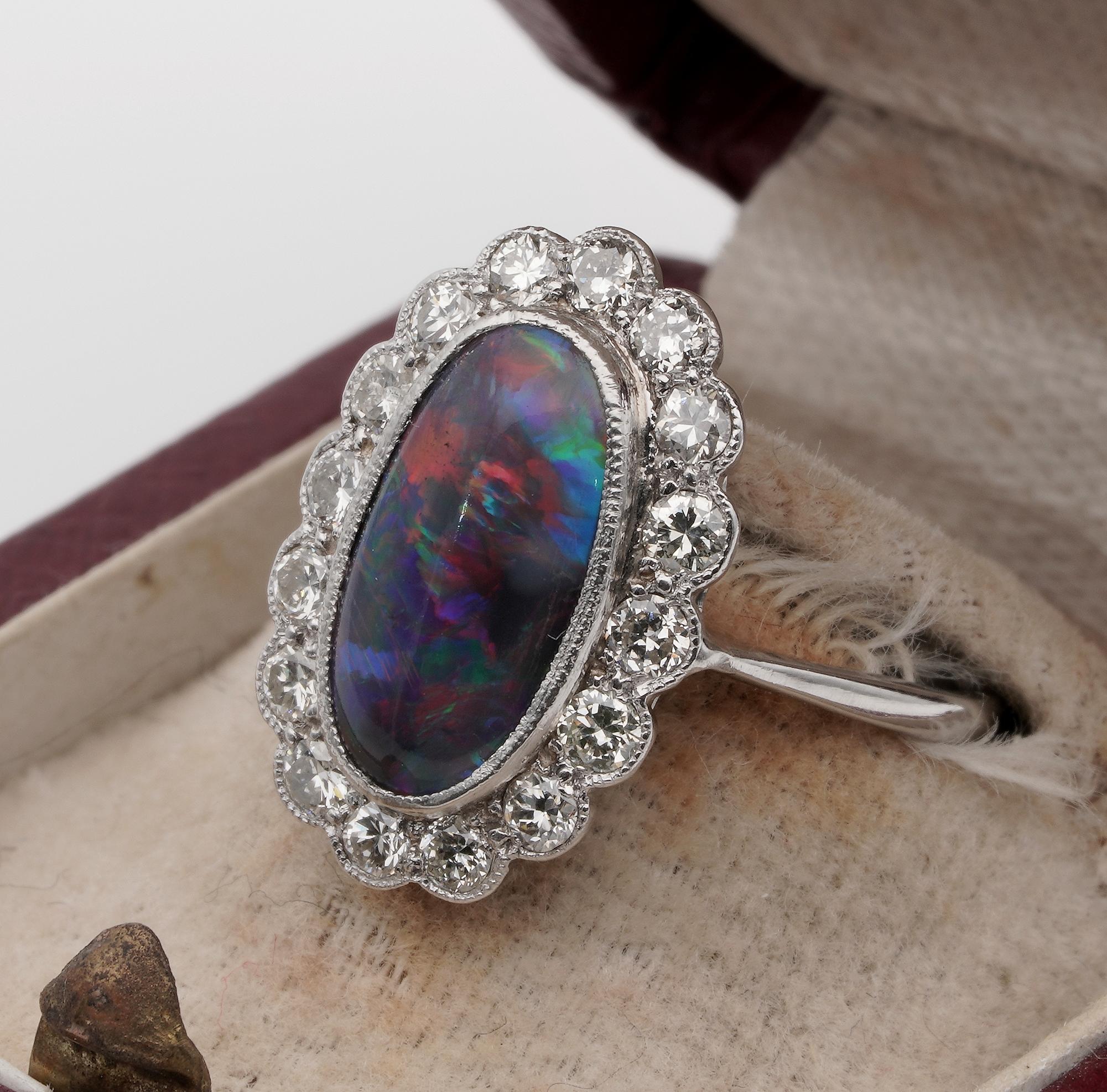 Cabochon Rarity Corner Sensational Antique Edwardian Period Diamond and Black Opal Ring