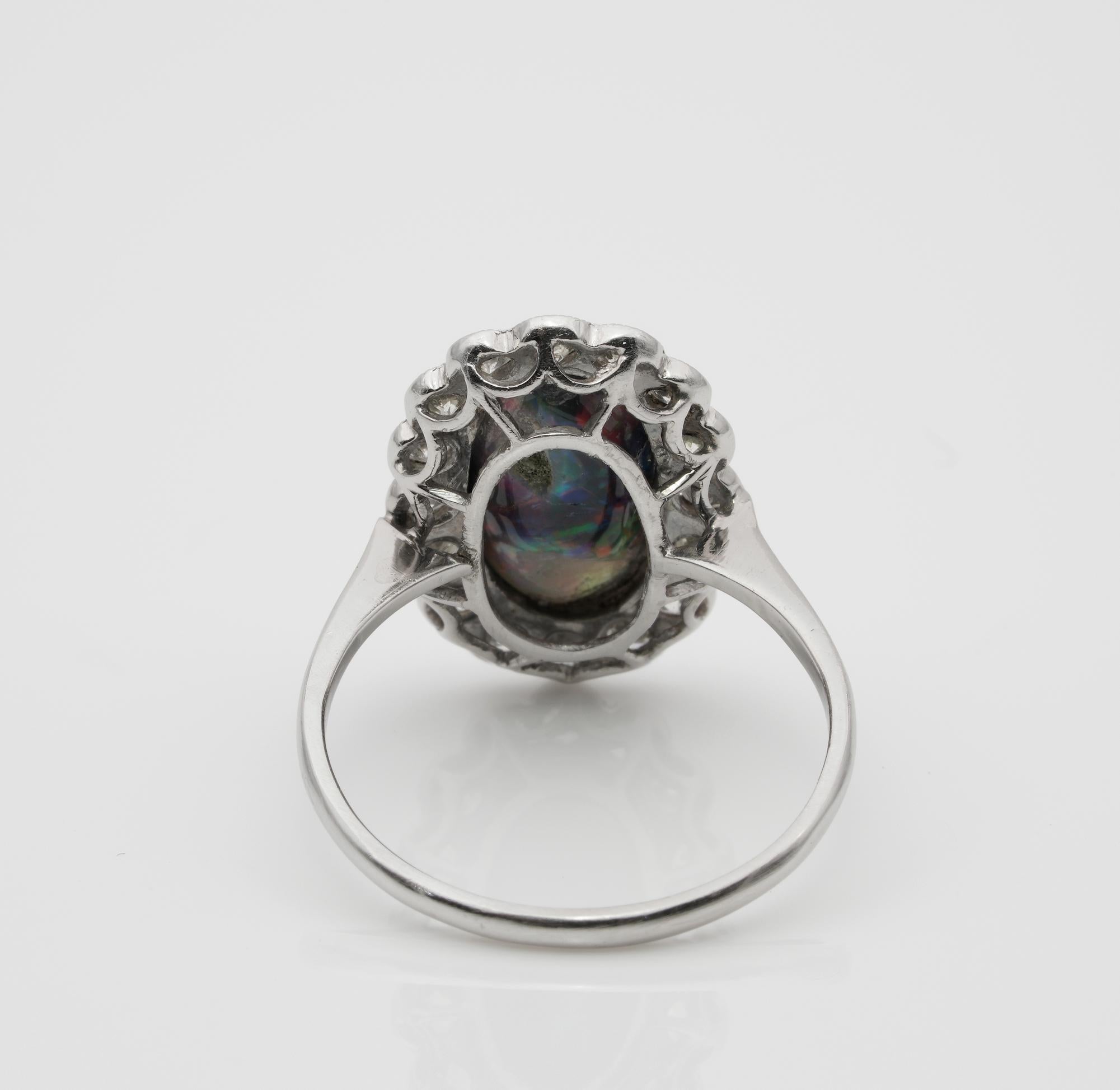 Women's or Men's Rarity Corner Sensational Antique Edwardian Period Diamond and Black Opal Ring
