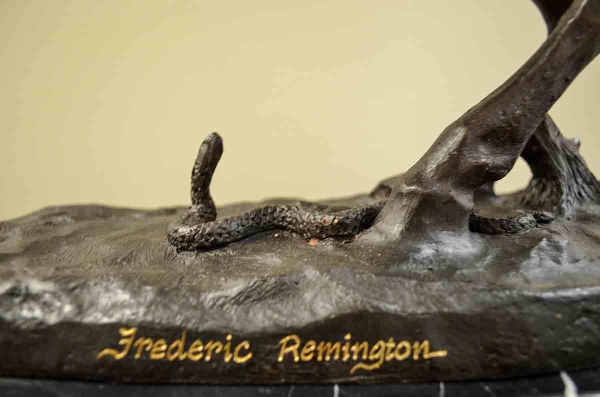 Rattlesnake Bronze Sculpture on Marble Base, After Frederic Remington 4