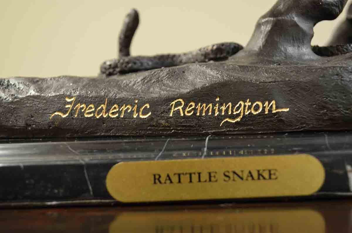 Rattlesnake Bronze Sculpture on Marble Base, After Frederic Remington 2