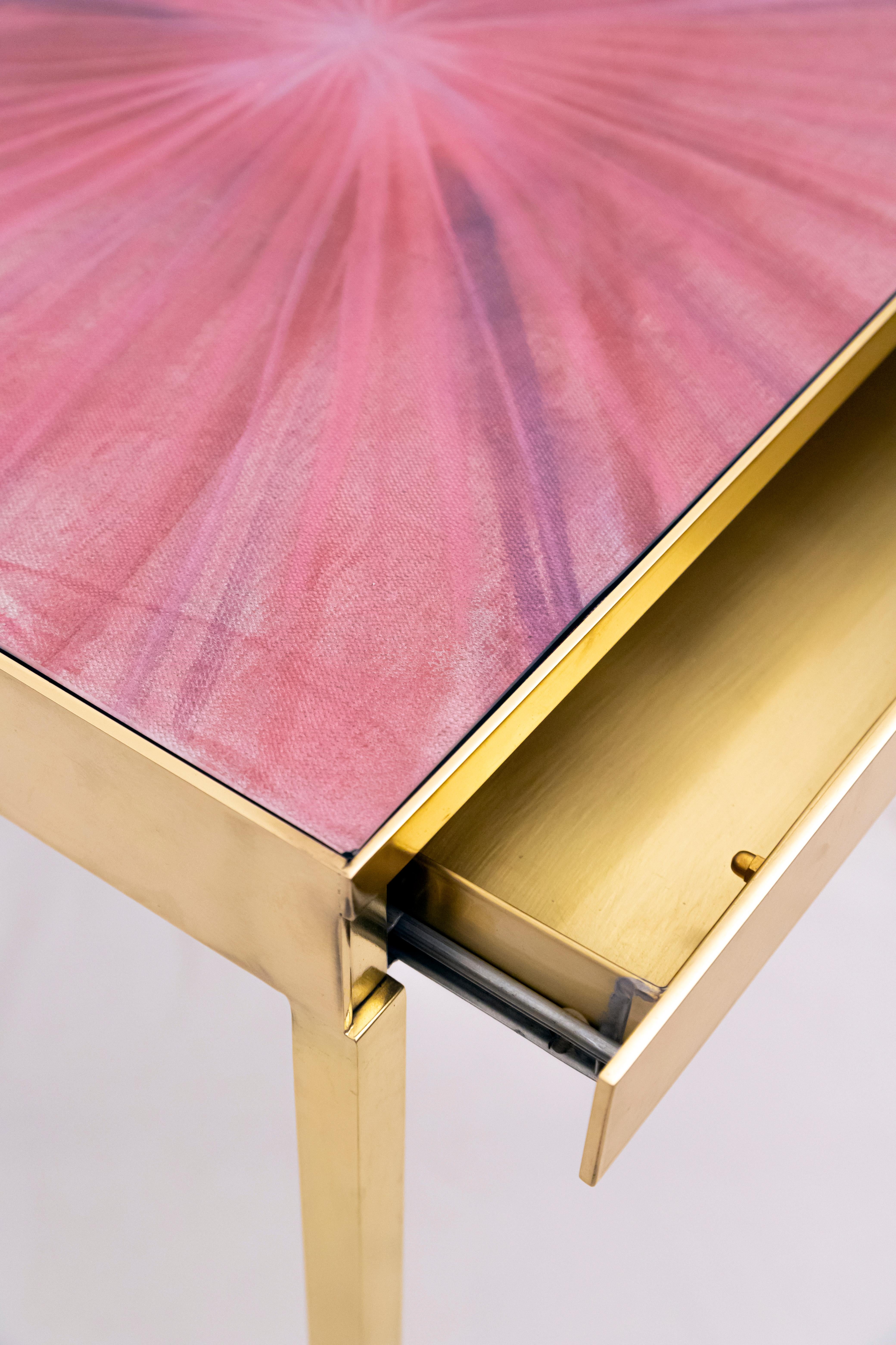 Contemporary Rays II Pink Brass Bedside Table by Allegra Hicks For Sale
