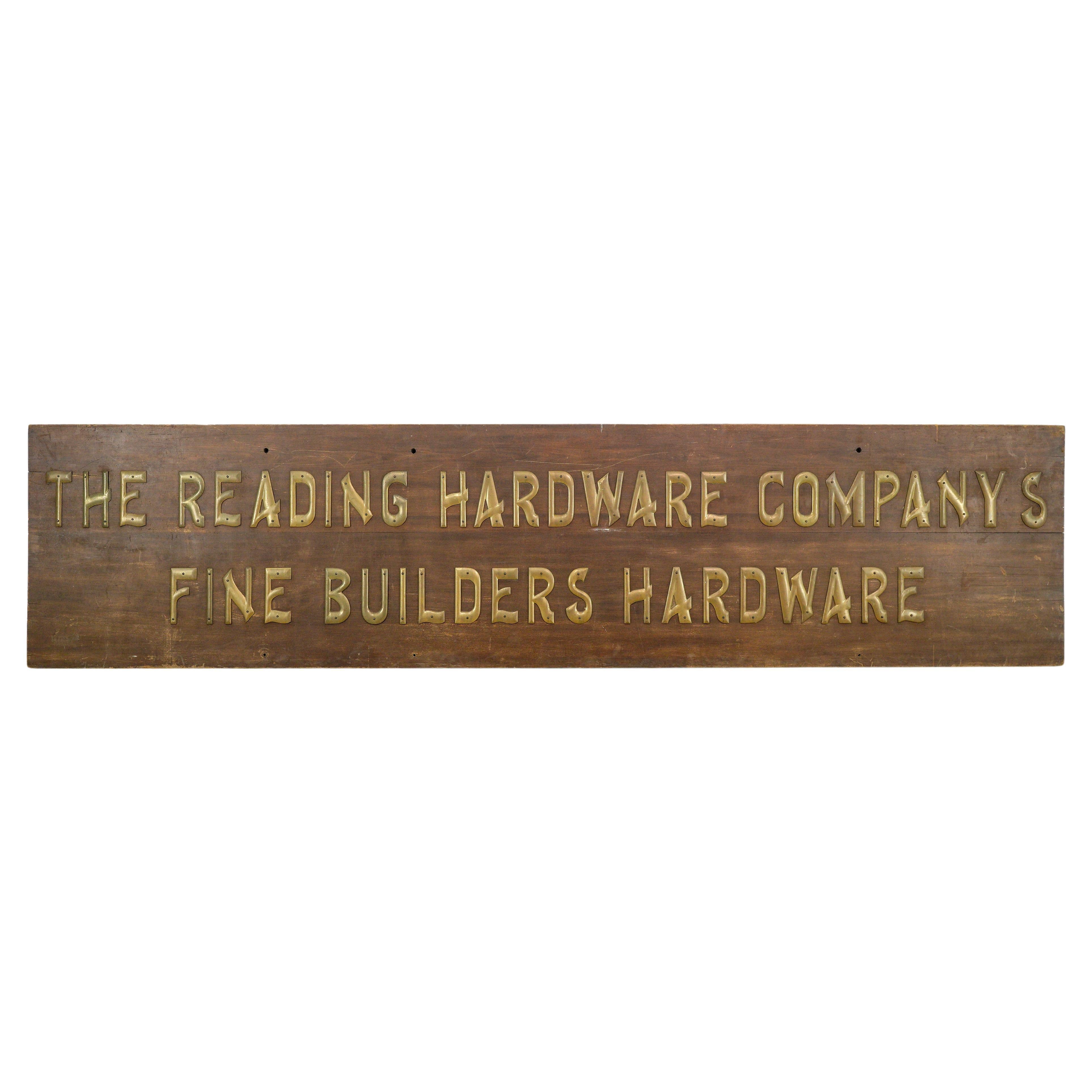 The Reading Hardware Company's Wood Brass Wall Sign For Sale