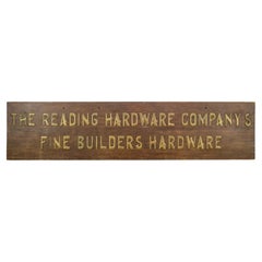 Antique The Reading Hardware Company's Wood Brass Wall Sign