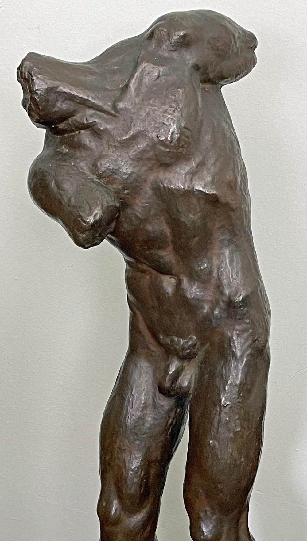 The most remarkable male nude bronze we have ever offered, this masterpiece by Vanja Radauš, a Croation sculptor strongly influenced by Auguste Rodin and Antoine Bourdelle, was created in 1934 when the artist was in his late twenties. Entitled 