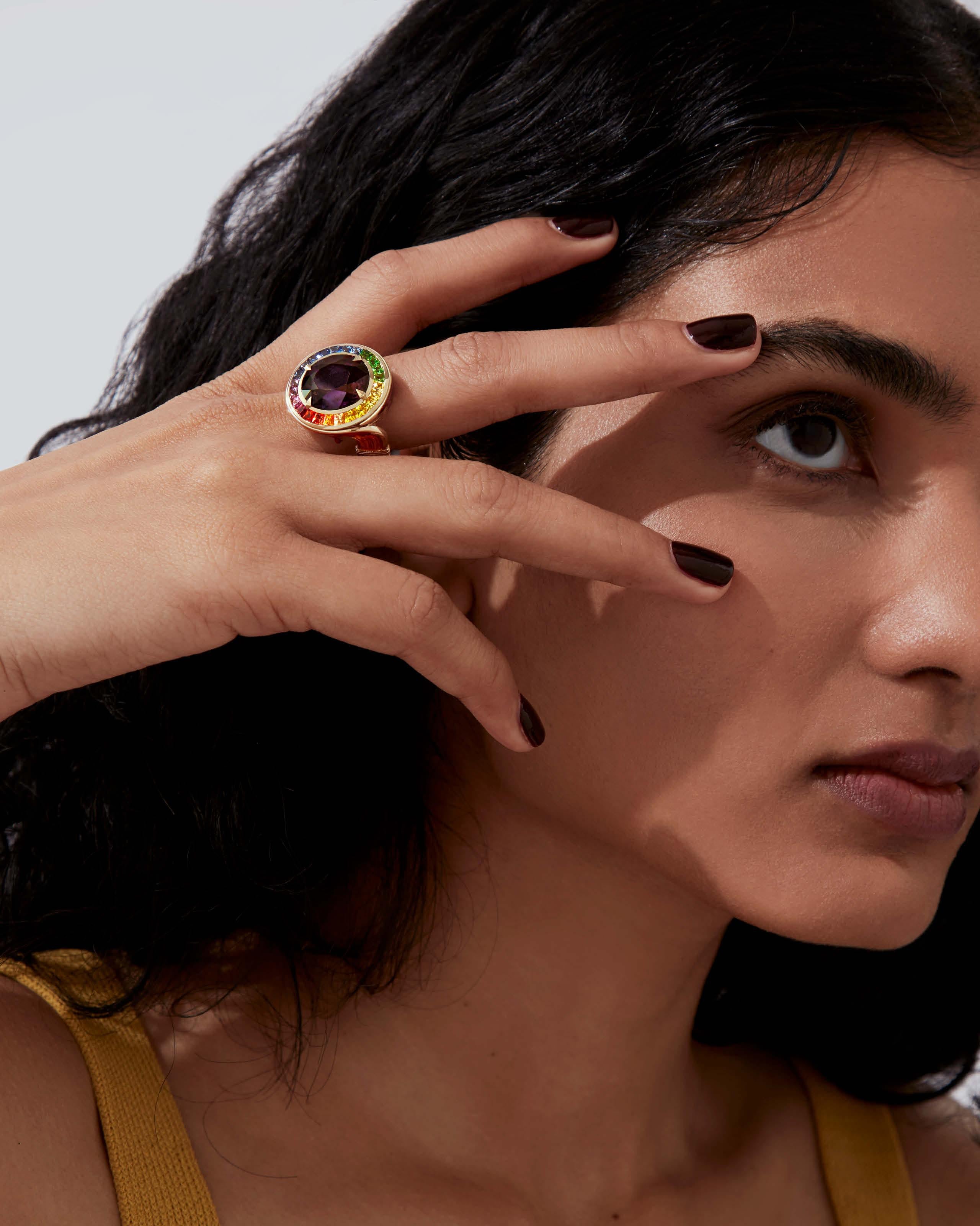 ‘The ReBelles’, takes inspiration from heroines throughout history, celebrating their achievements, intellects, and courage. Comprising of seven limited-edition made-to order cocktail rings, each piece showcases Stephen Webster’s impeccable