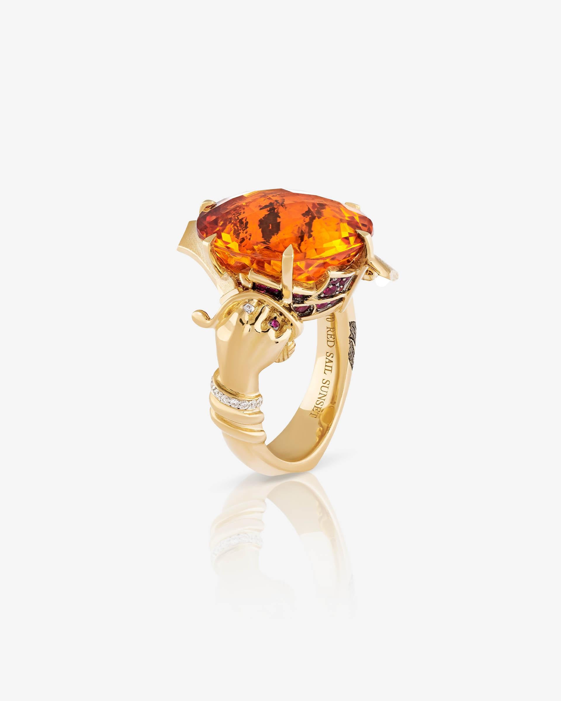 Oval Cut The ReBelles Red Sail Sunset Cocktail Ring For Sale