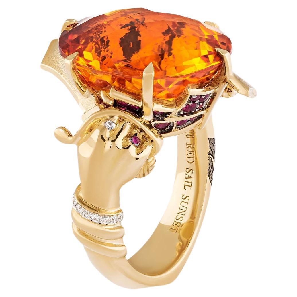 The ReBelles Red Sail Sunset Cocktail Ring For Sale
