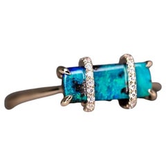 The Rectangle - Australian Boulder Opal & Diamond Engagement Ring 18K Gold