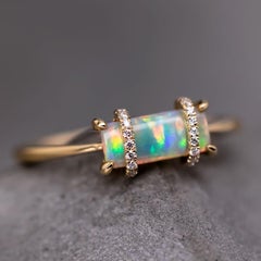 The Rectangle - Australian Solid Opal & Diamond Engagement Ring 18K Gold