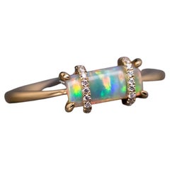 The Rectangle - Australian Solid Opal 
Diamond Engagement Ring 18K Gold