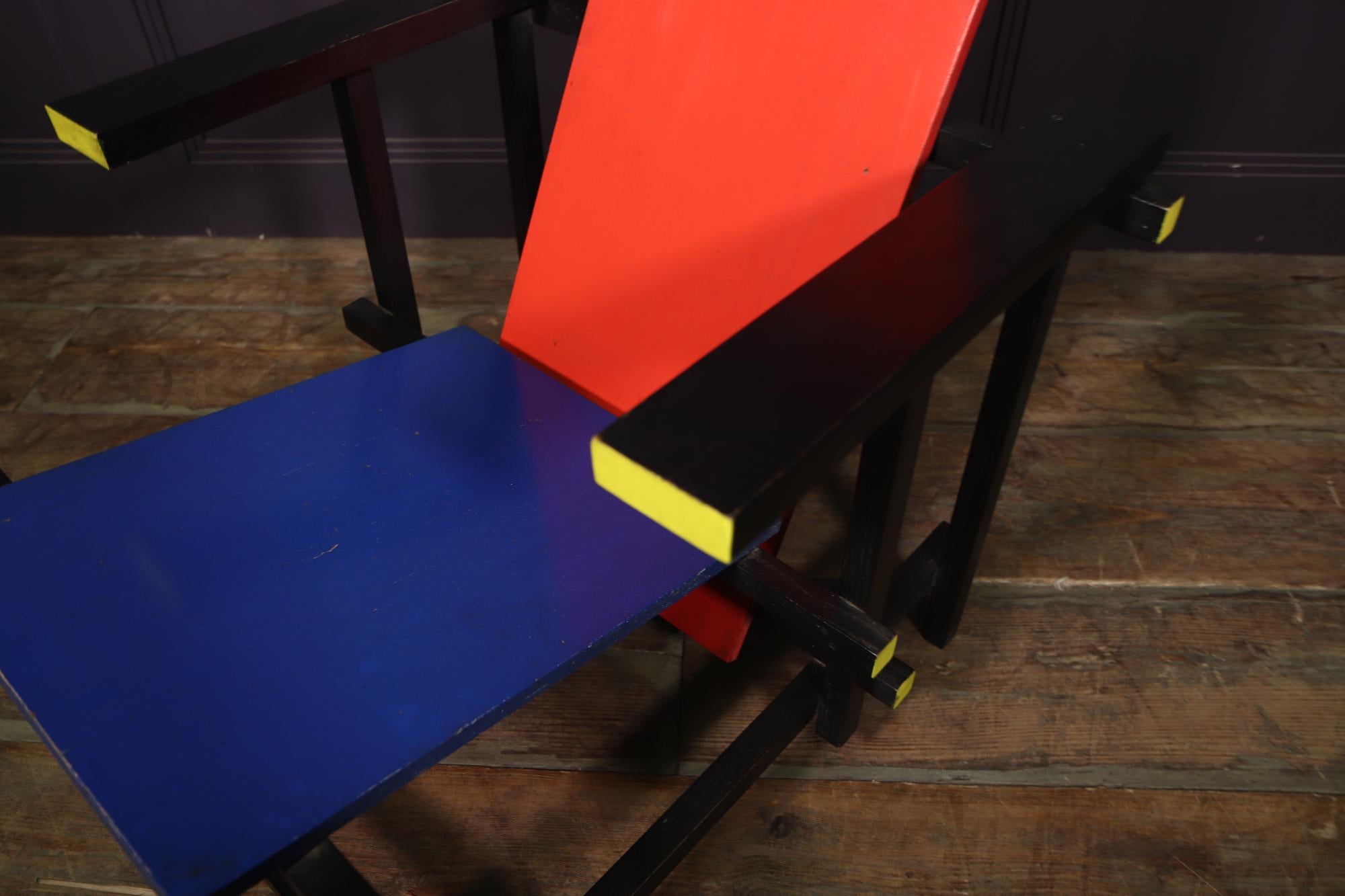 Beech Red Blue Chair by Gerrit Rietveld, c1970