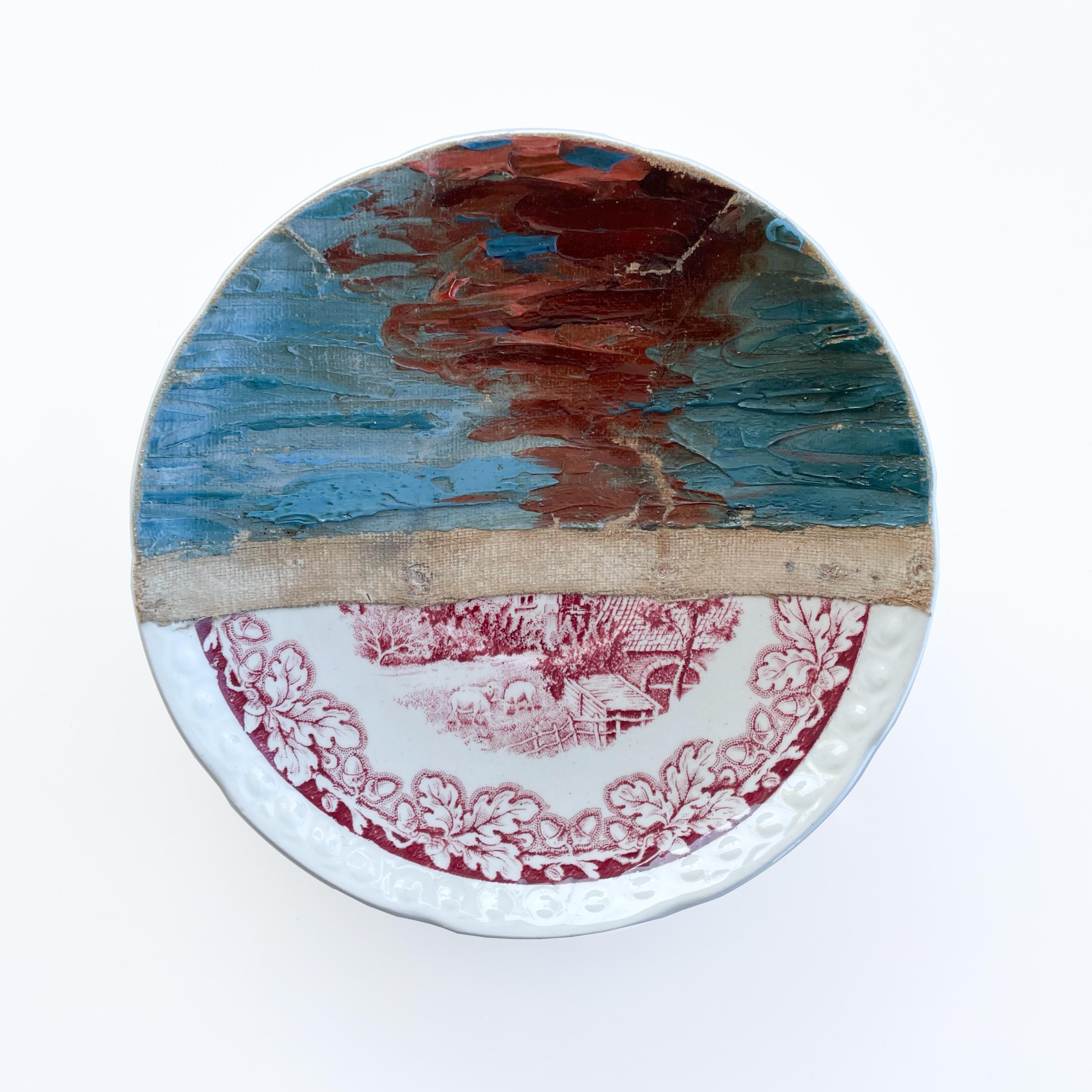 Wall Art Installation: Ceramic Plates/Oil on Canvas - 