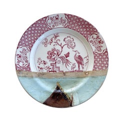 Wall Art Installation: Ceramic Plates/Oil on Canvas - "The Red Sail"